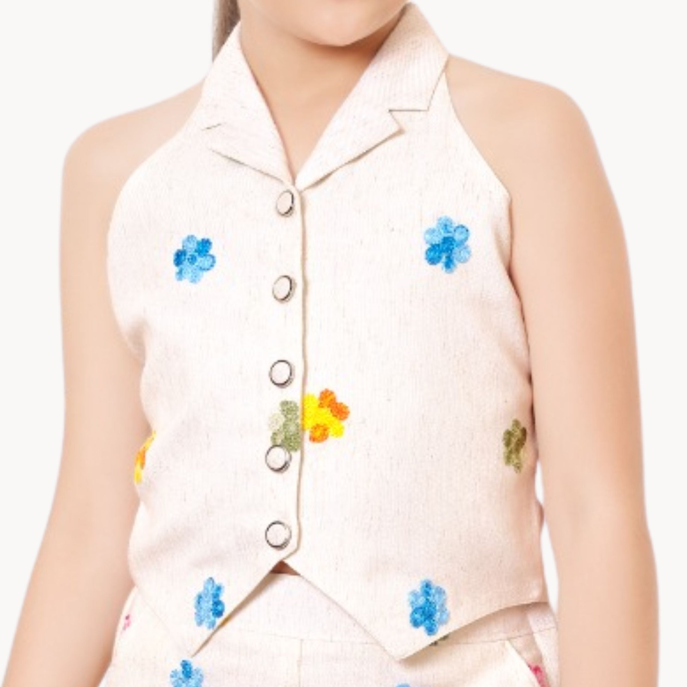 Tiny Baby Girls Cream Embroidered Halter Neck Top & Palazzo Set | Age 3–10 Years