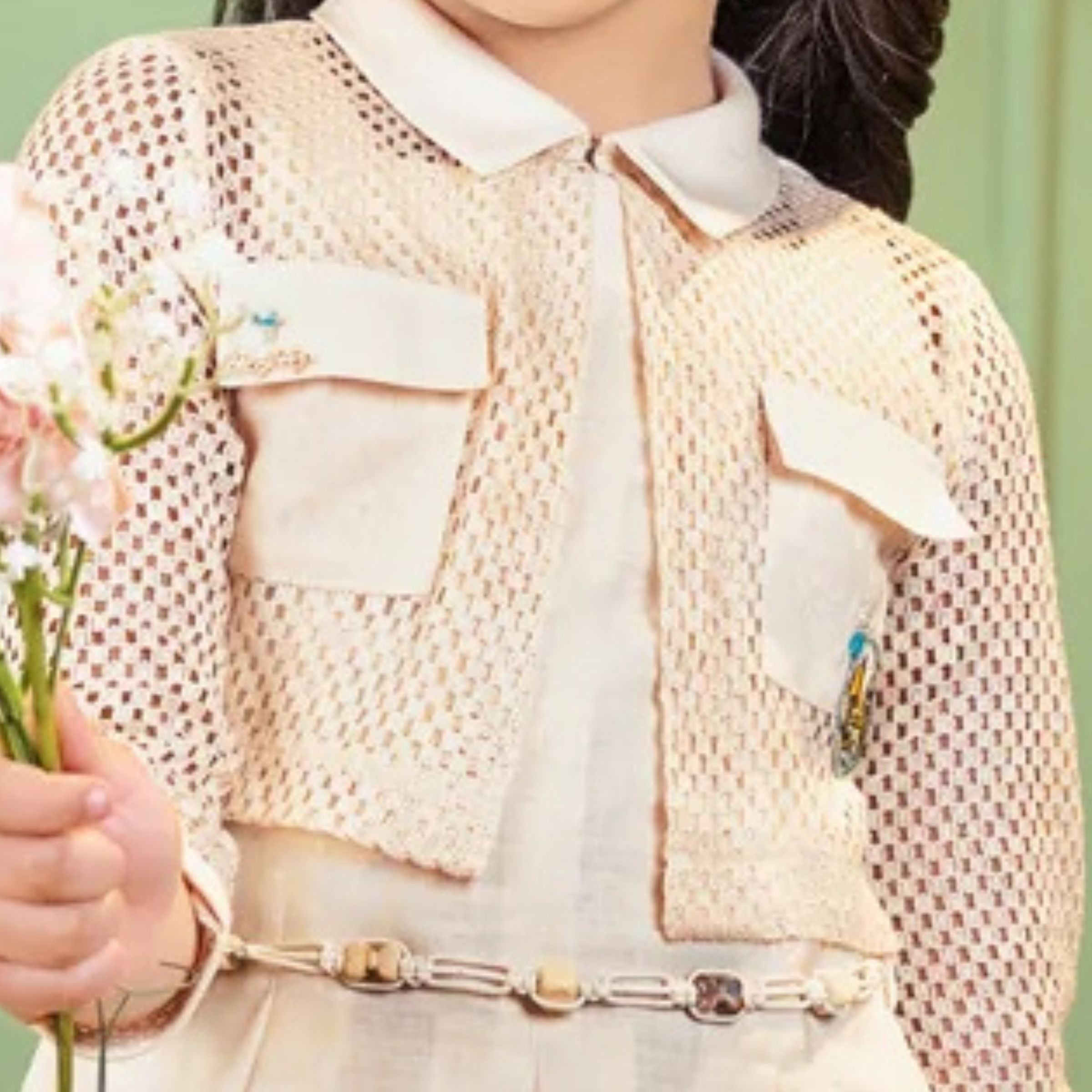 Tiny Baby Cream Full Sleeves Koti with Flared House & Floral Printed Frock – Girls Party Wear Dress (Age 4–12 Years)