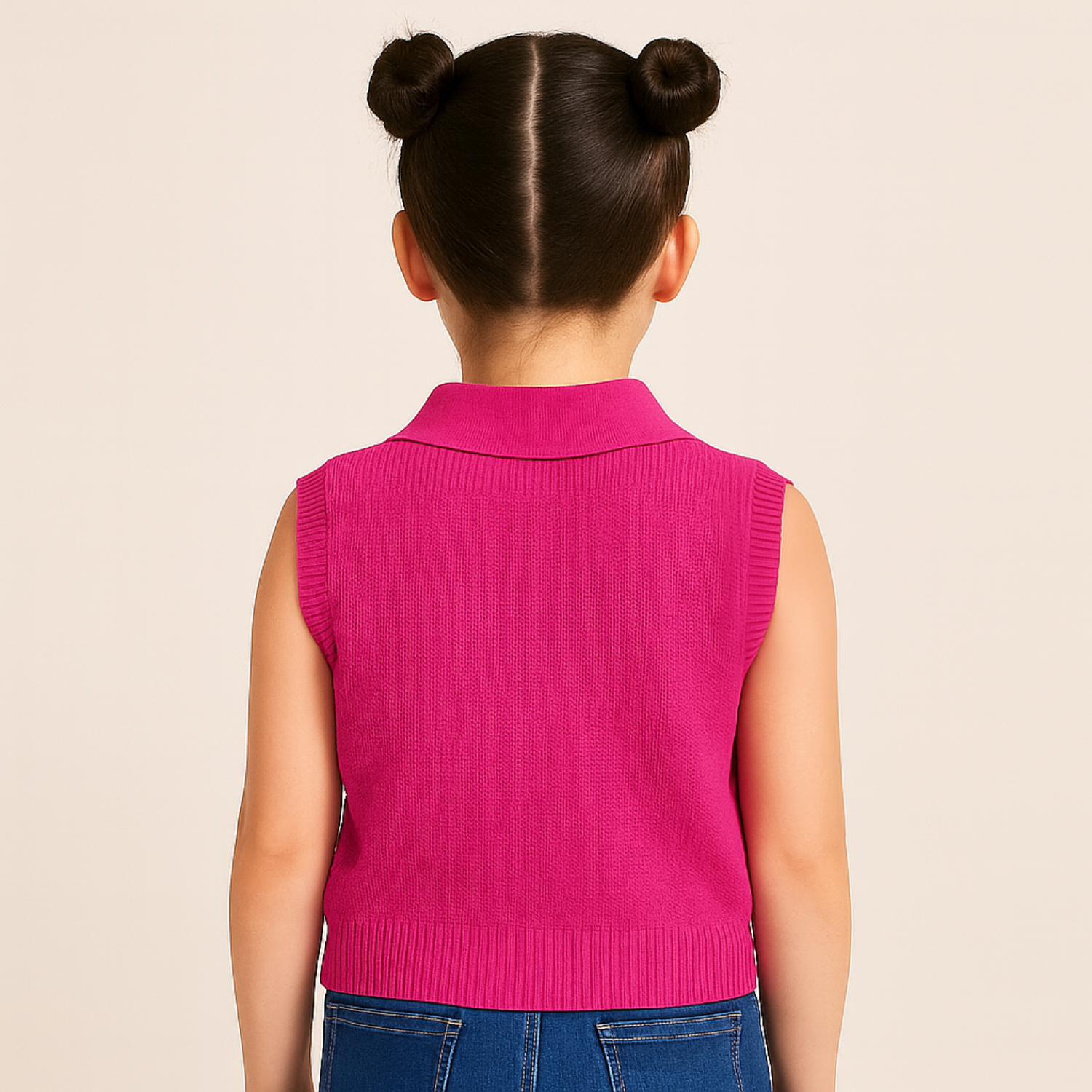 Girls’ Sleeveless Knitted Polo Top – Royal Blue & Hot Pink | Reverse Xtreme | Age 4–12 Years