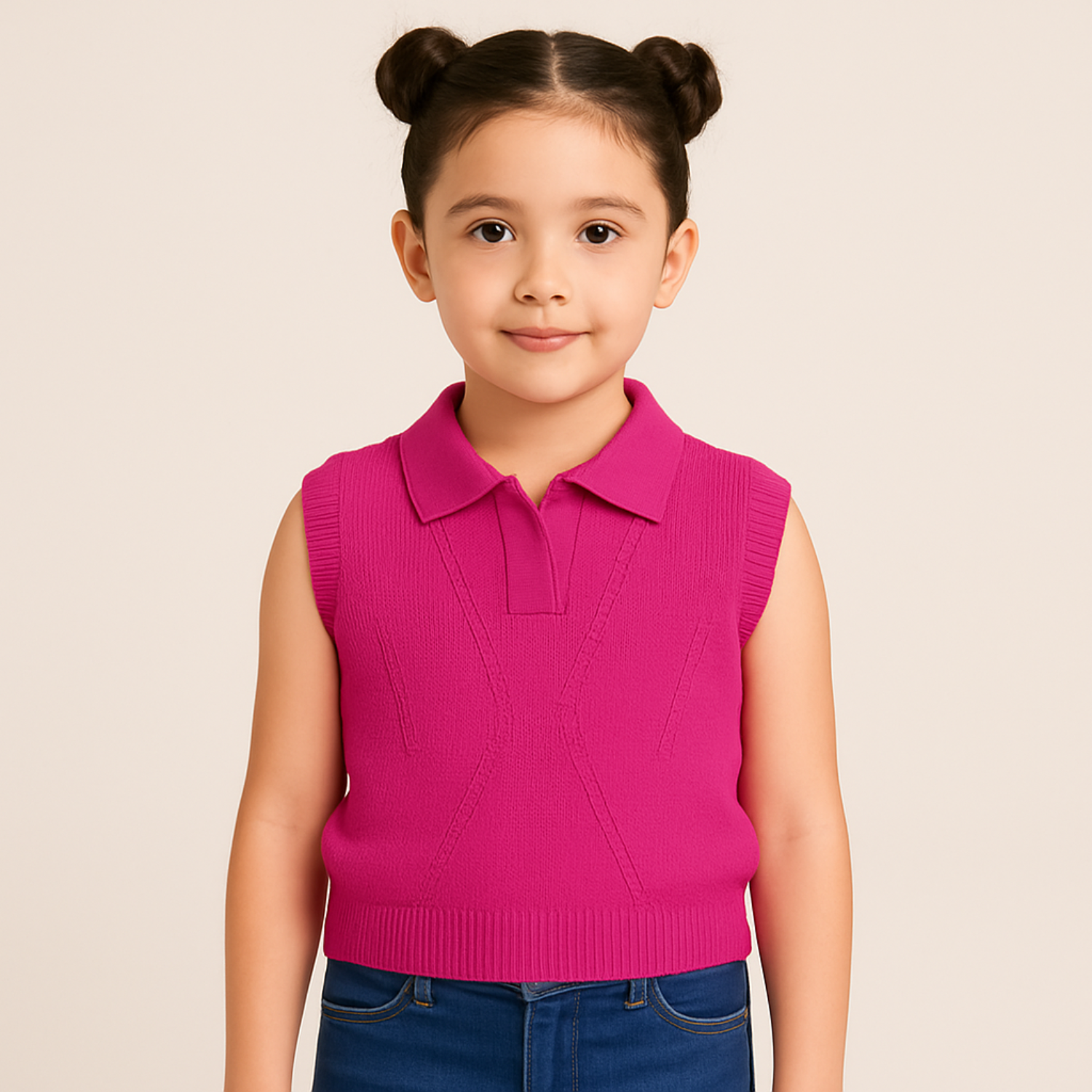 Girls’ Sleeveless Knitted Polo Top – Royal Blue & Hot Pink | Reverse Xtreme | Age 4–12 Years