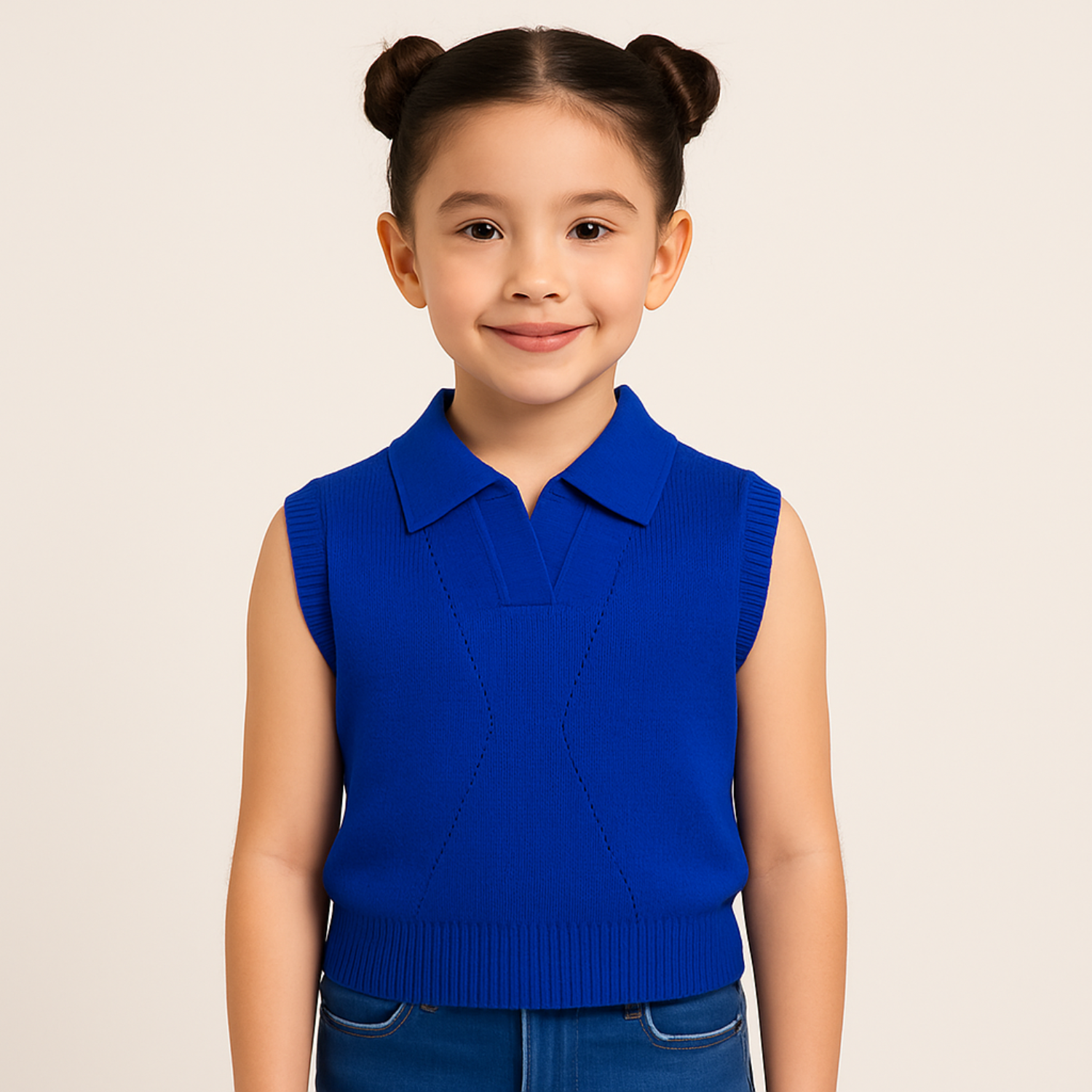 Girls’ Sleeveless Knitted Polo Top – Royal Blue & Hot Pink | Reverse Xtreme | Age 4–12 Years