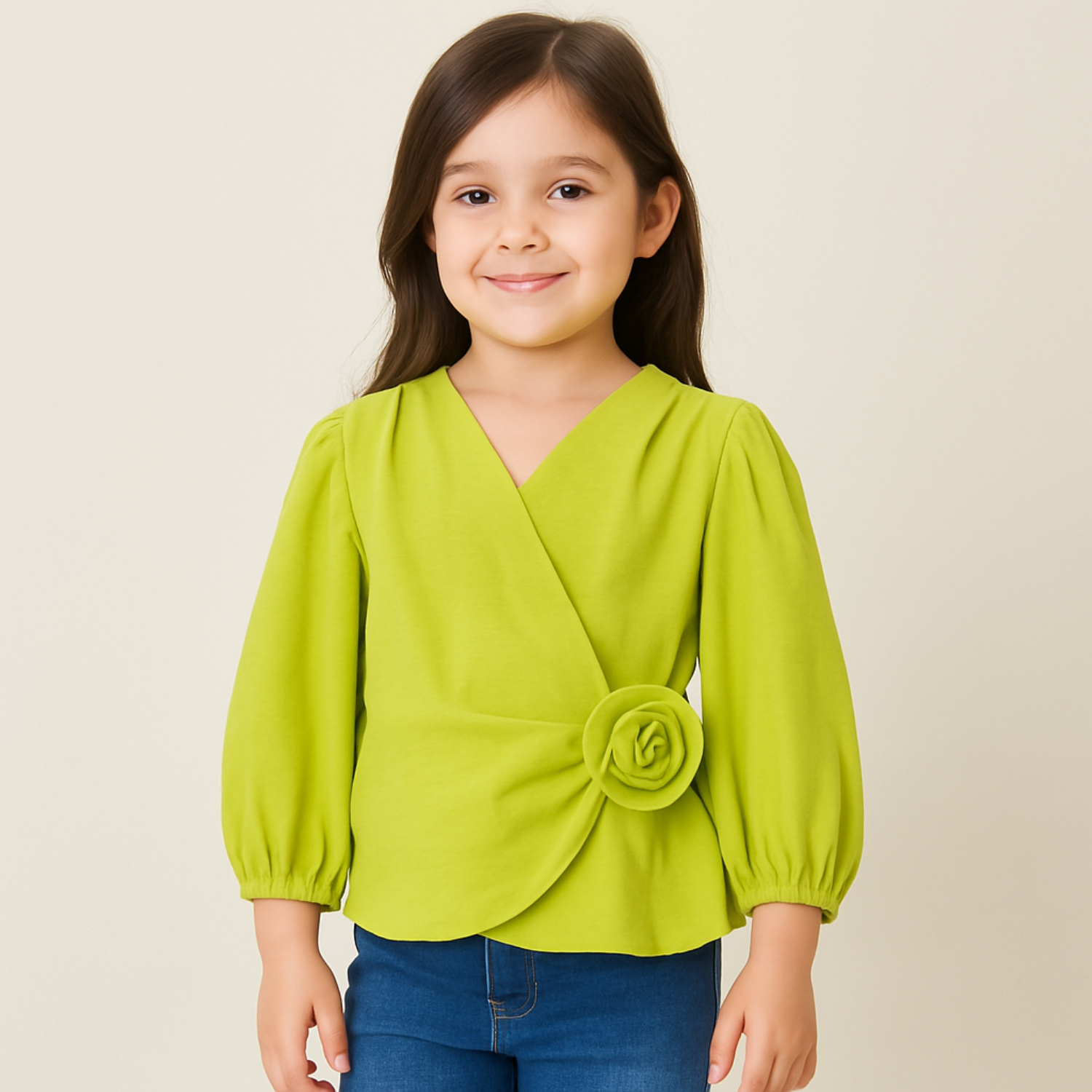 Reverse Xtreme Girls' Floral Wrap Top – Lime Green & Hot Pink | Ages 4–12