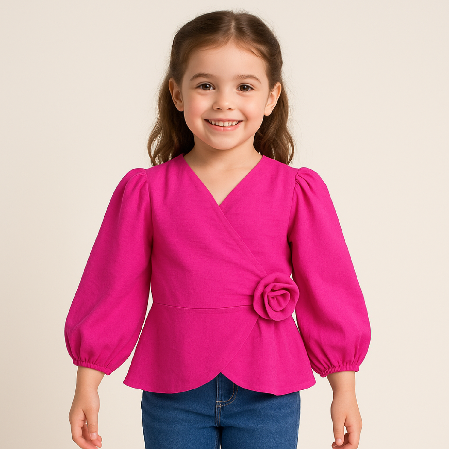 Reverse Xtreme Girls' Floral Wrap Top – Lime Green & Hot Pink | Ages 4–12