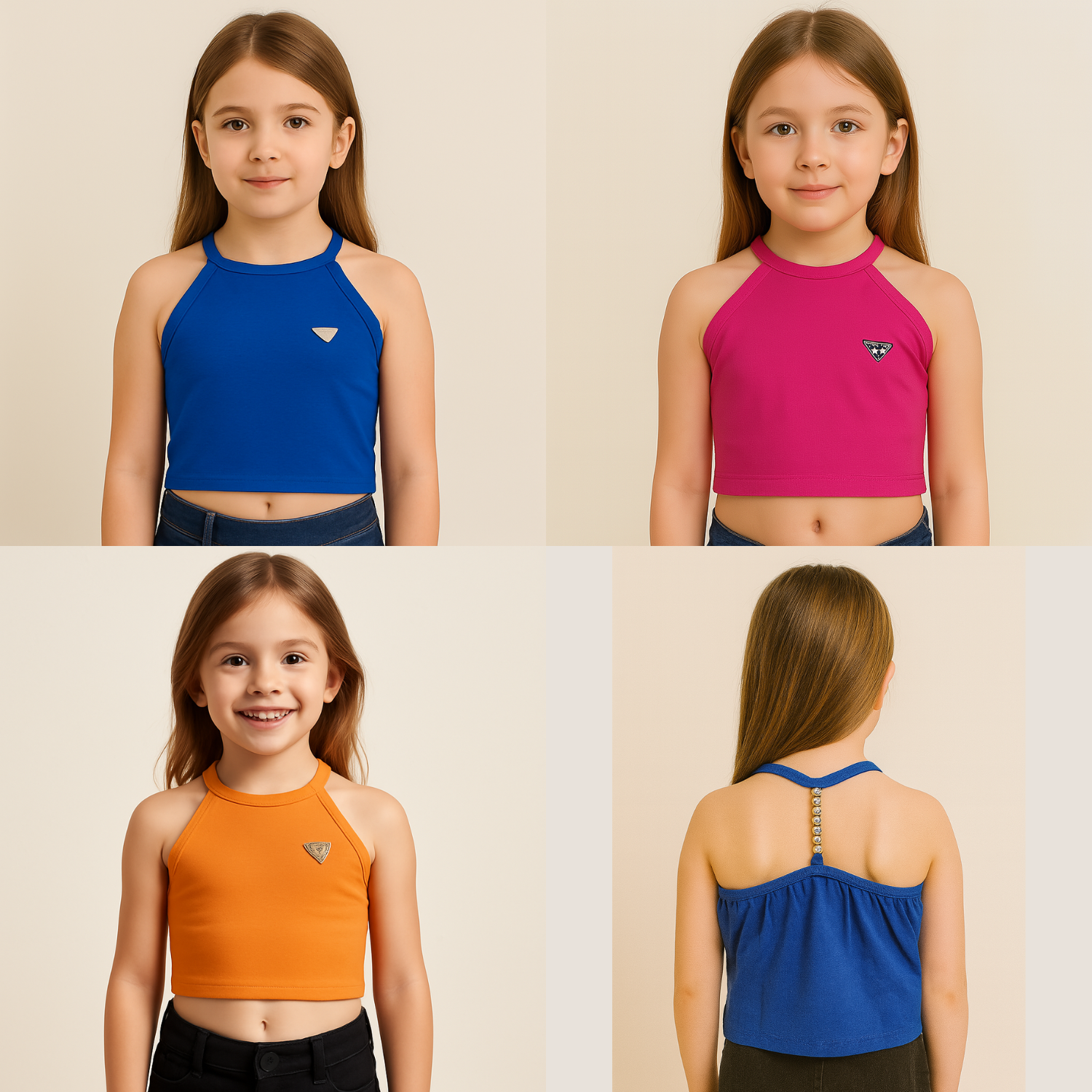 Reverse Xtreme Girls’ Cotton Halter Crop Top – Stylish Sleeveless Partywear | Age 1–8 Years | 3 Colors