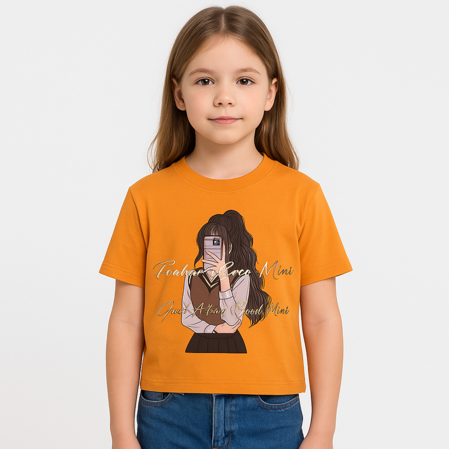Reverse Xtreme Girls Stylish Graphic Print T-Shirt – Orange , Yellow & Hot Pink | Cute Cartoon Design