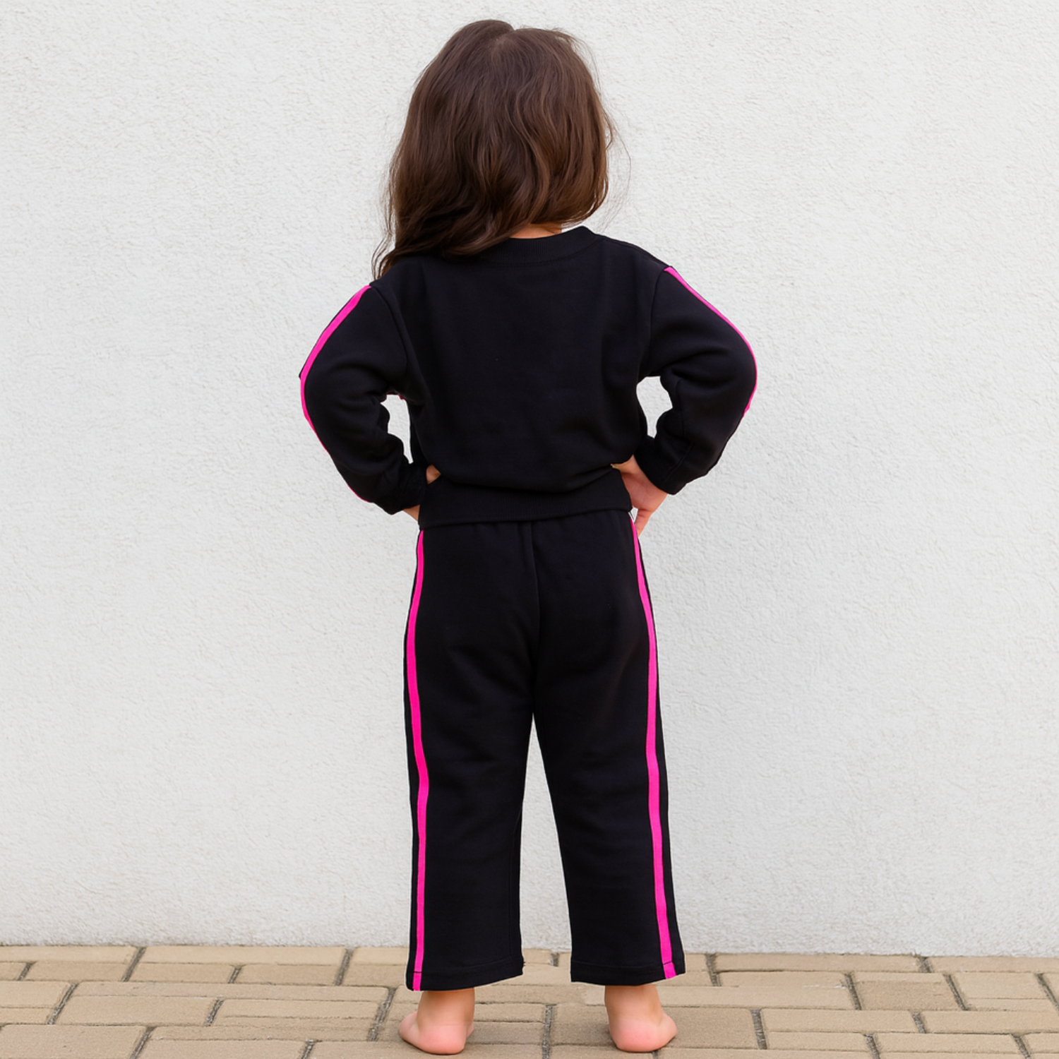JUST CLOTHES Girls "Hello" Tracksuit Set – Black with Neon Stripes (18M–14Y)