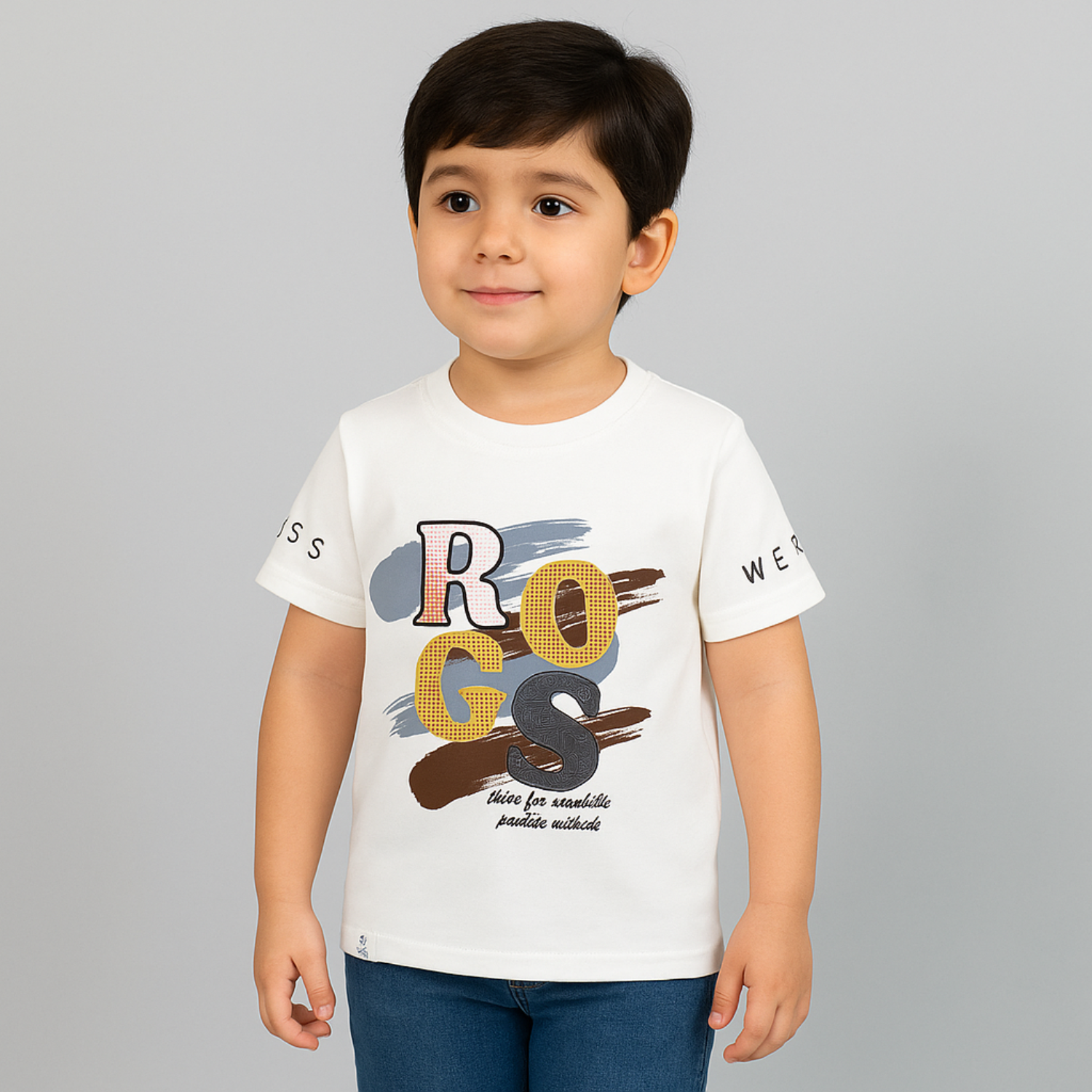 Smile Baby “ROGS” Graphic Print Kids’ T-Shirt – Brown, White & Black