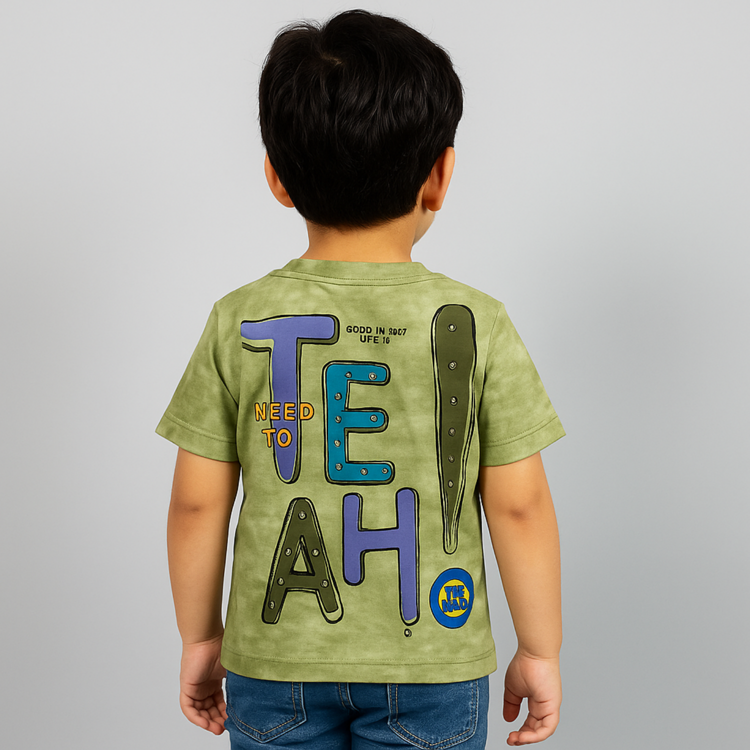 Smile Baby “Need to TEAH!” Graphic Kids’ T-Shirt – Tie-Dye Green