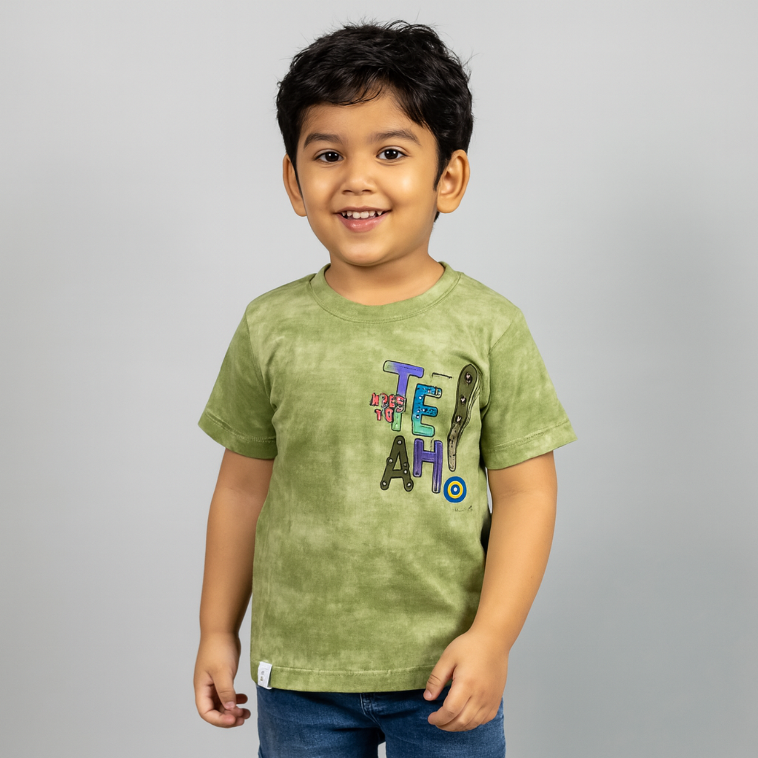 Smile Baby “Need to TEAH!” Graphic Kids’ T-Shirt – Tie-Dye Green