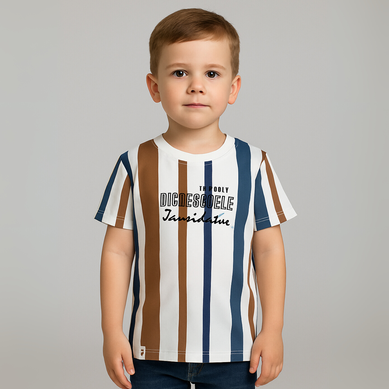 Smile Baby Vertical Stripe Graphic Kids’ T-Shirt – Blue/Green & Brown/Blue
