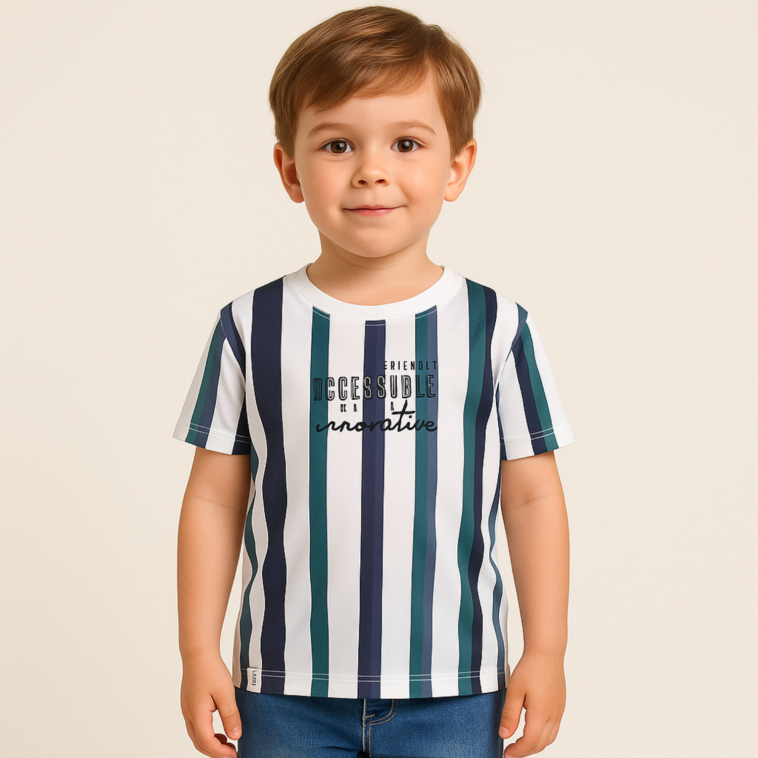 Smile Baby Vertical Stripe Graphic Kids’ T-Shirt – Blue/Green & Brown/Blue