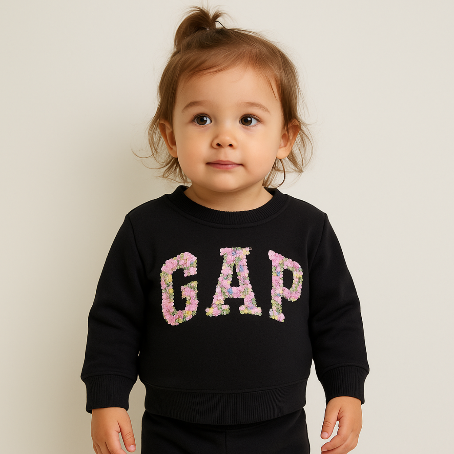 SMILE BABY Girls GAP-Inspired Floral Sweatshirt & Jogger Set (0–3 Years) Black