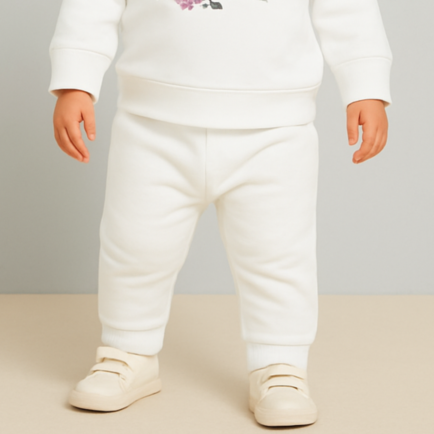 SMILE BABY Girls GAP-Inspired Floral Sweatshirt & Jogger Set – White (0–3 Years)