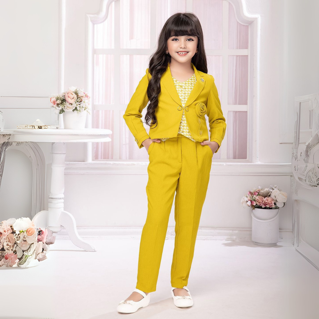 Tiny Baby Girls Printed V-Neck Sleeveless Waistcoat With Trouser With Blazer