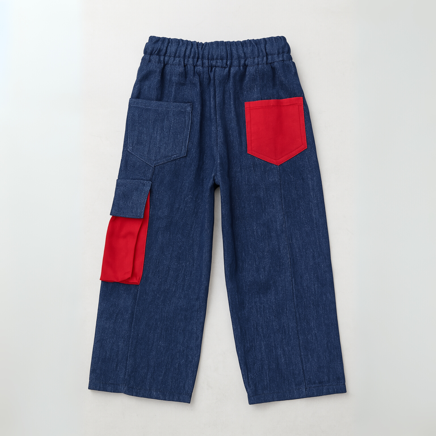REVERSE X-TREME Girls’ Stylish Denim Pants – Red Pocket Detail & Zig-Zag Stripes | Age 4–14 Years