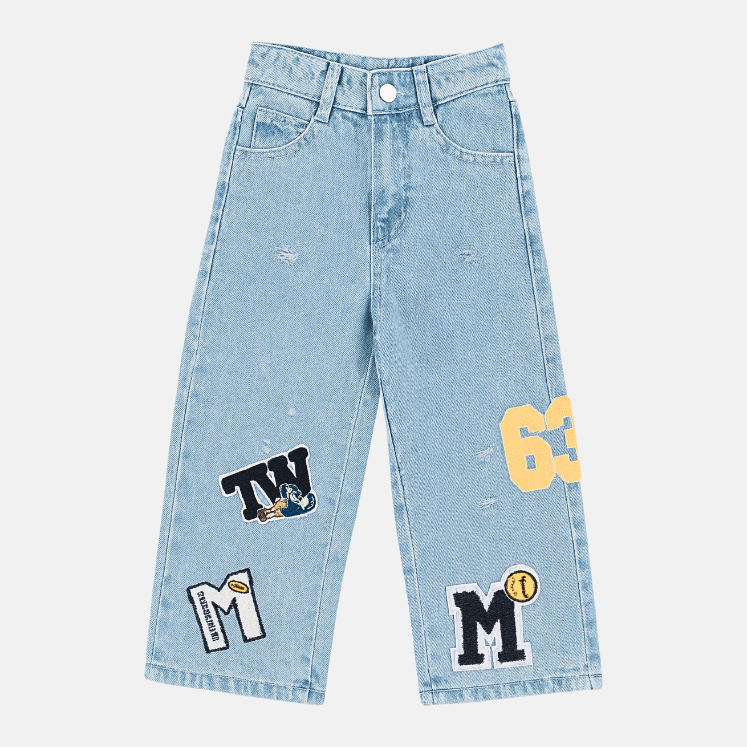 Girls Light Blue Denim Jeans with Patchwork Details – REVERSE X-TREME (Age 4-12Y)