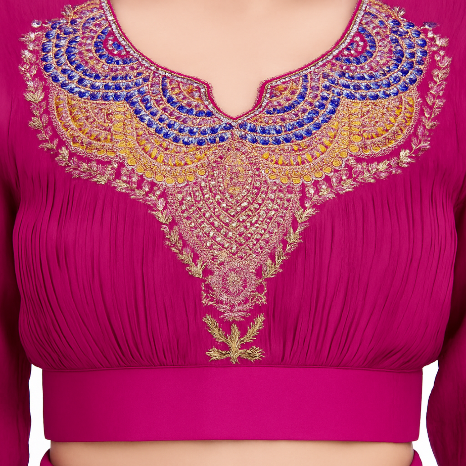 QREE Girls Magenta Silk Embroidered Co-Ord Set – Crop Top & Palazzo | 1 to 12 Years | Festive Wear