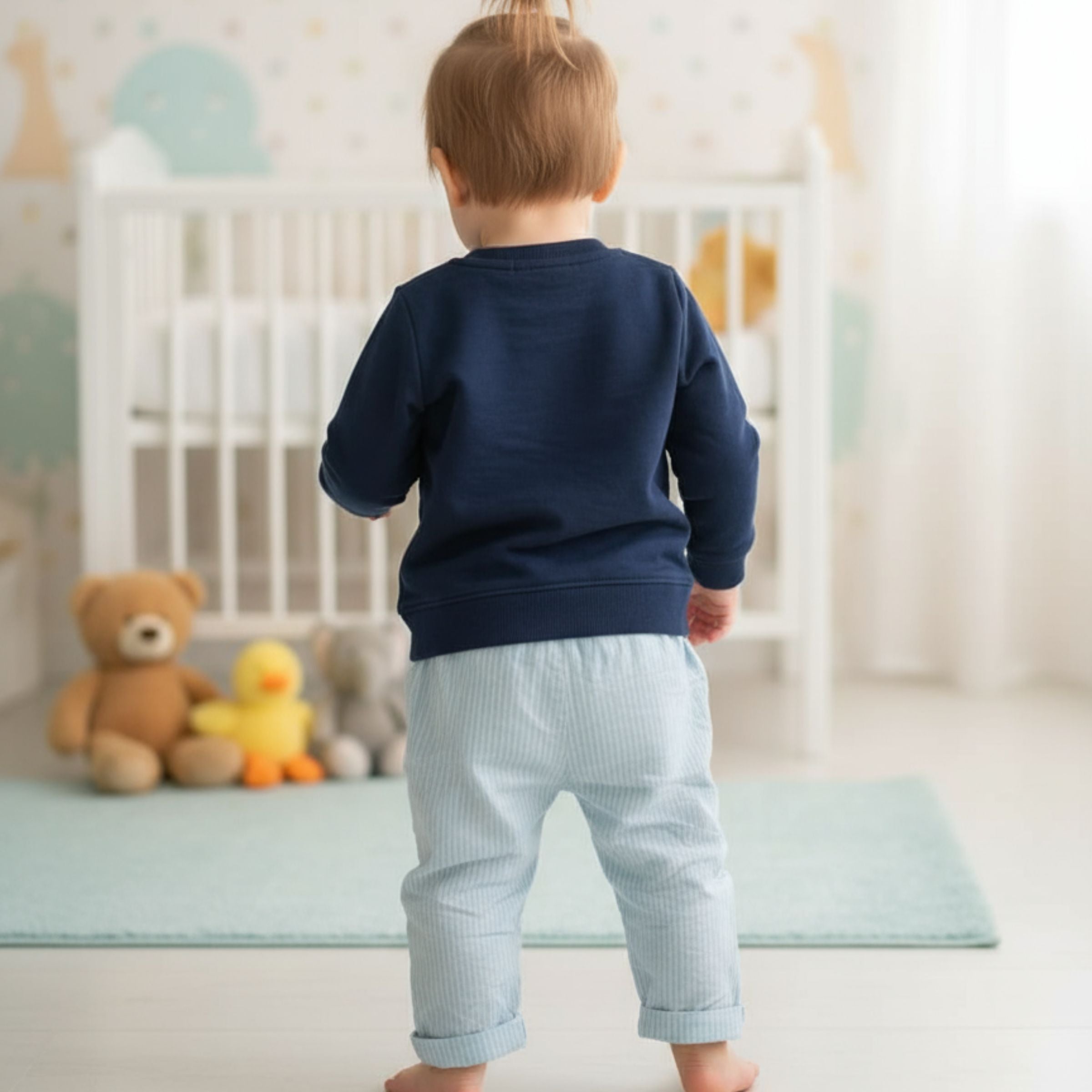 Ollypop Baby Boy Full Sleeves Printed Sweatshirt & Striped Pants Set – Navy / Dusty Rose | 3M to 3Y