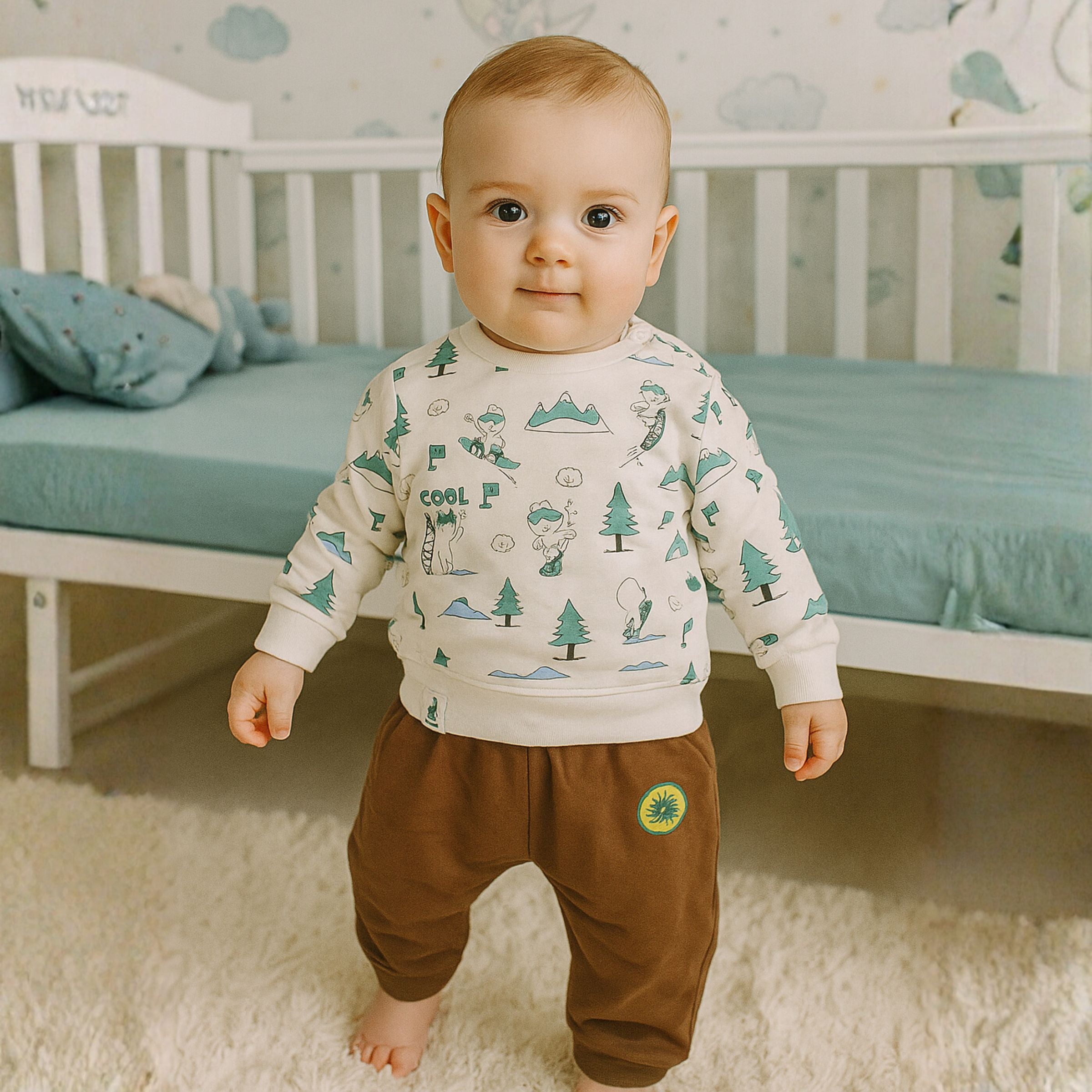 OLLYPOP Baby Boys Cotton “Cool Adventure” Printed Sweatshirt & Jogger Pants Set (3M–3Y)