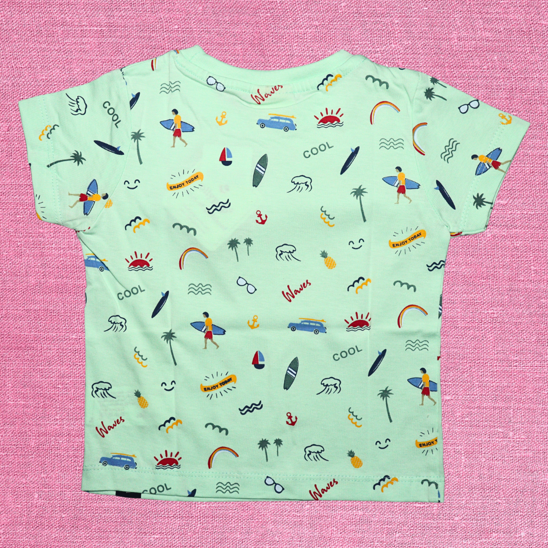 ollypop pure cotton , half sleeve with round neck t-shirt for boys | fully printed t-shirt| available in green and white color