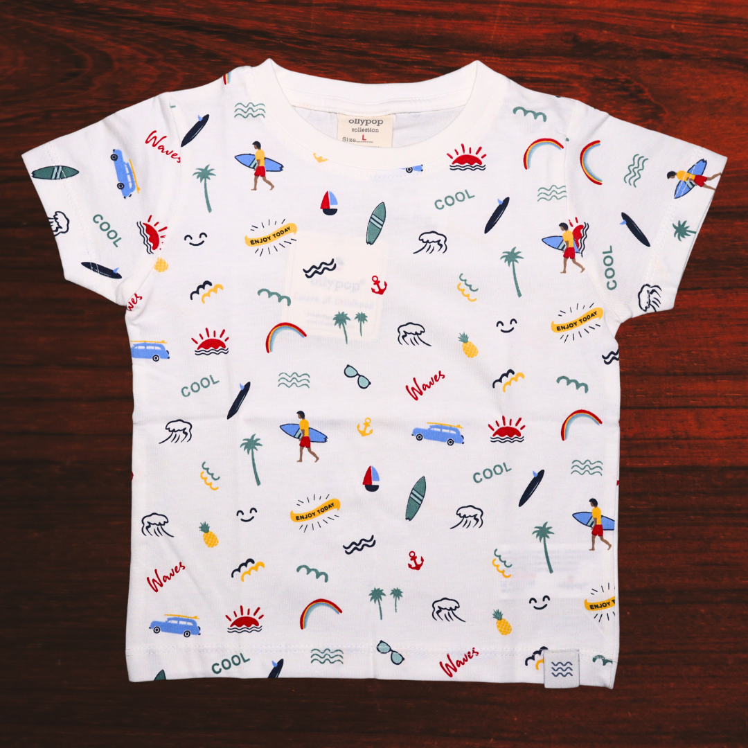 ollypop pure cotton , half sleeve with round neck t-shirt for boys | fully printed t-shirt| available in green and white color