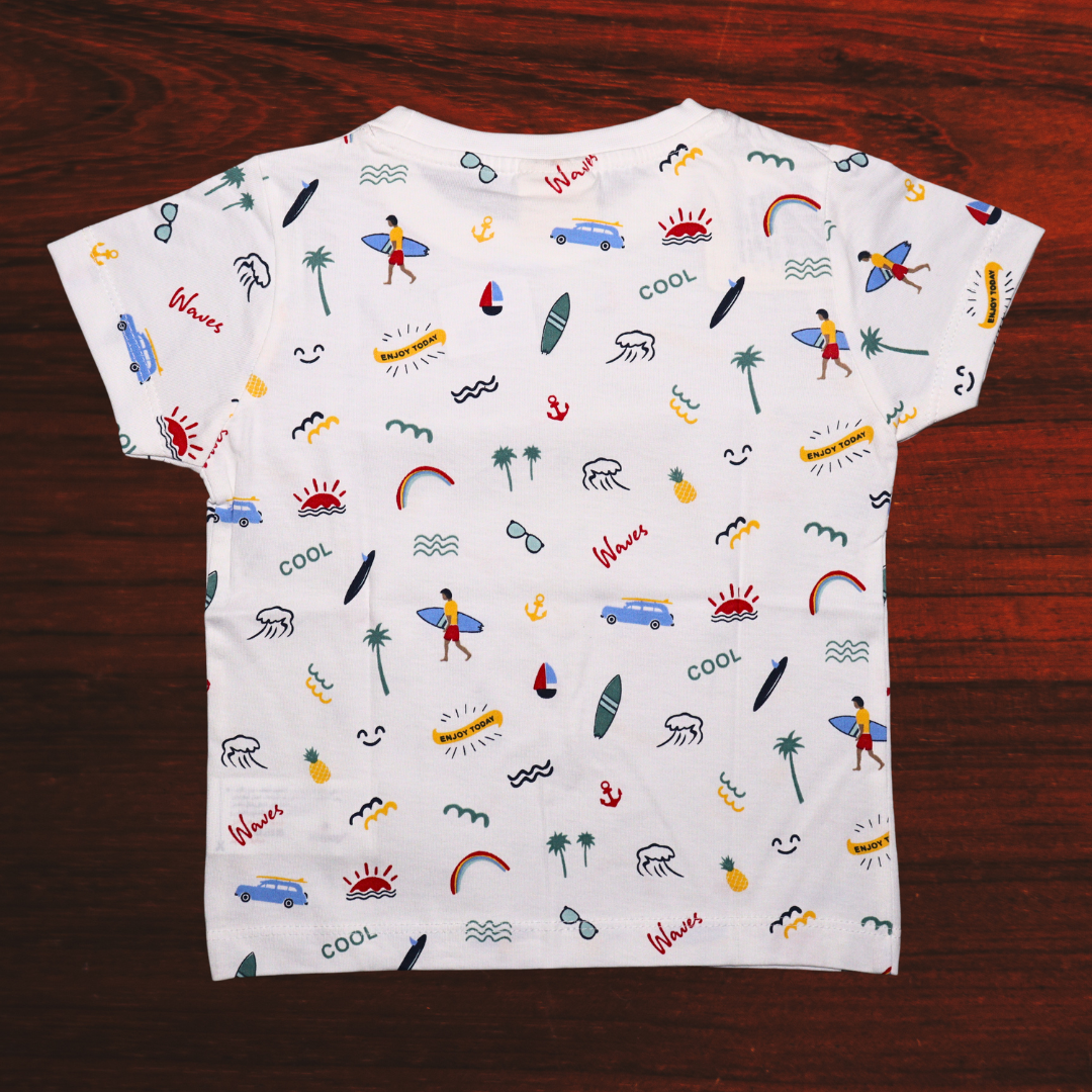 ollypop pure cotton , half sleeve with round neck t-shirt for boys | fully printed t-shirt| available in green and white color