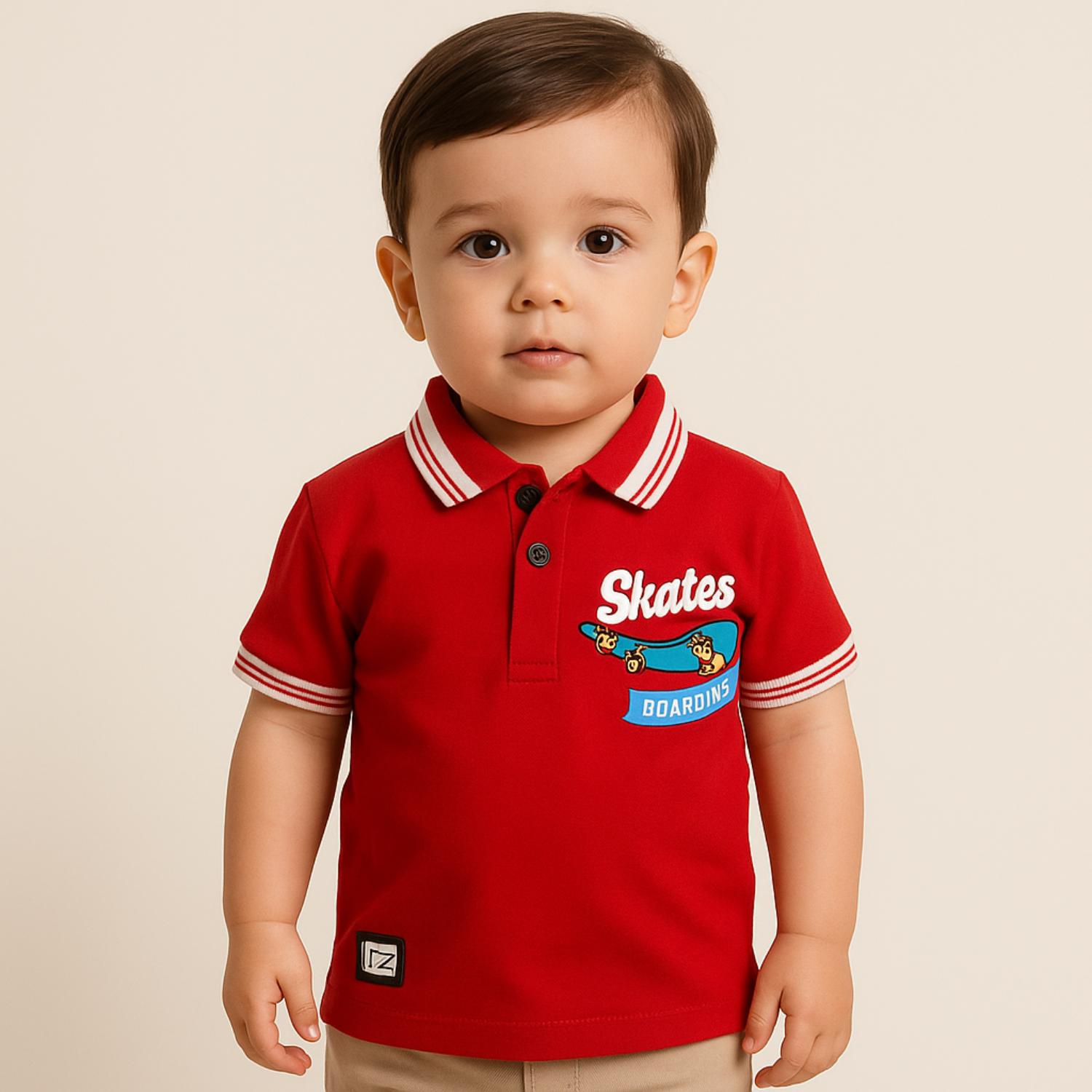 Smile Baby Boys' Polo T-Shirt – Green & Red Skateboard Print | Ages 6 Months to 4 Years