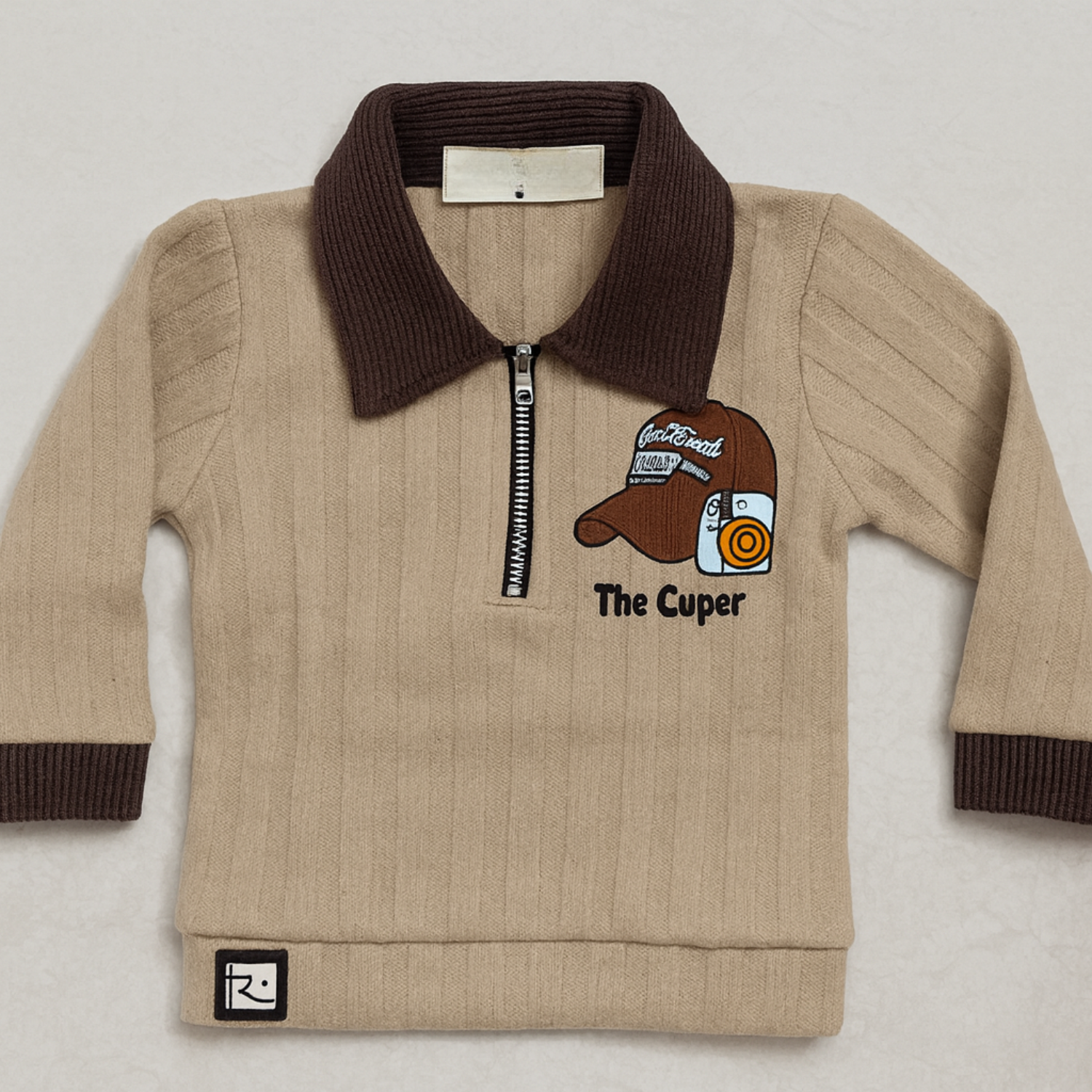Smile Baby Fawn Ribbed Pullover for Boys – "The Cuper" Embroidery | Half-Zip Winter Sweater (6 Months – 4 Years)