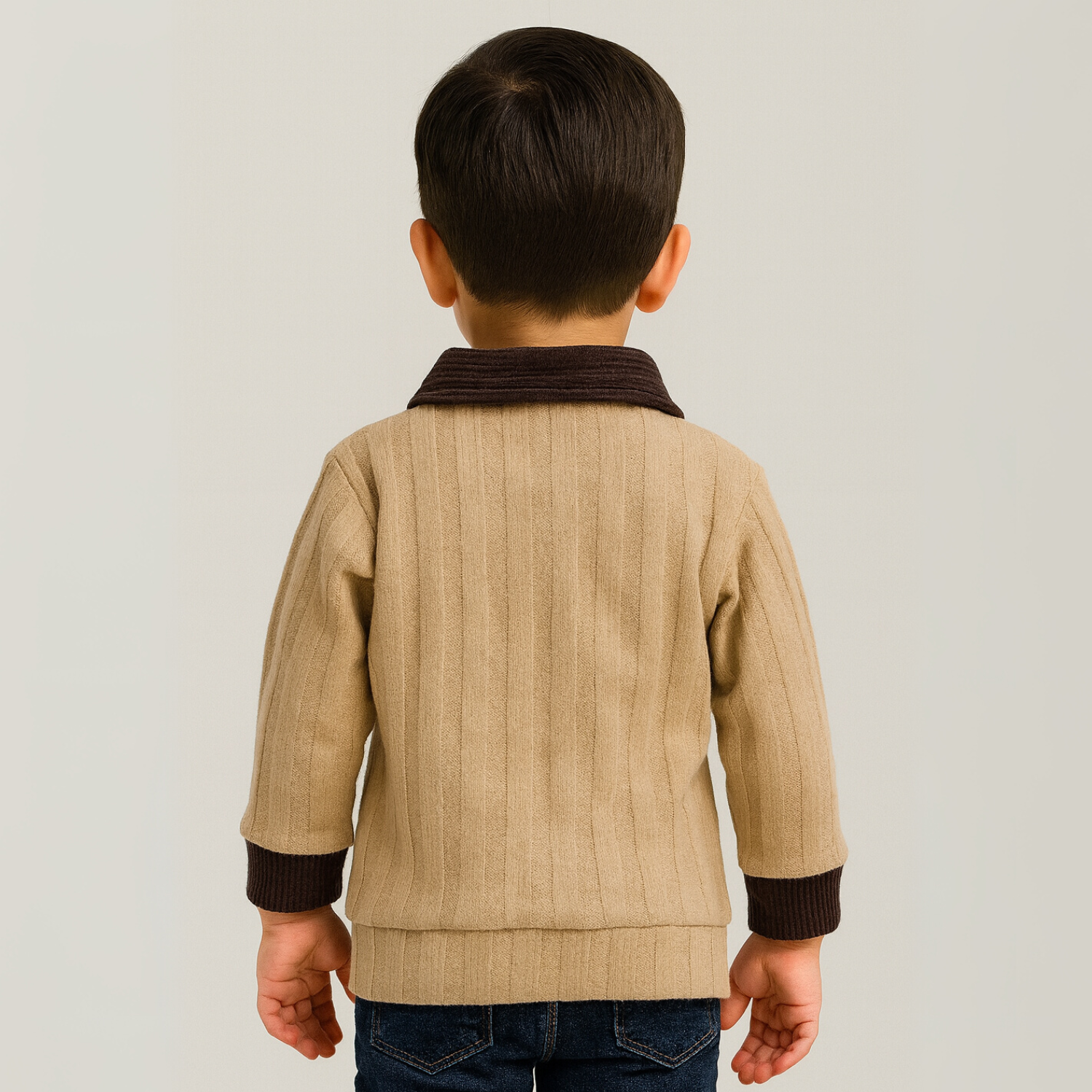 Smile Baby Fawn Ribbed Pullover for Boys – "The Cuper" Embroidery | Half-Zip Winter Sweater (6 Months – 4 Years)