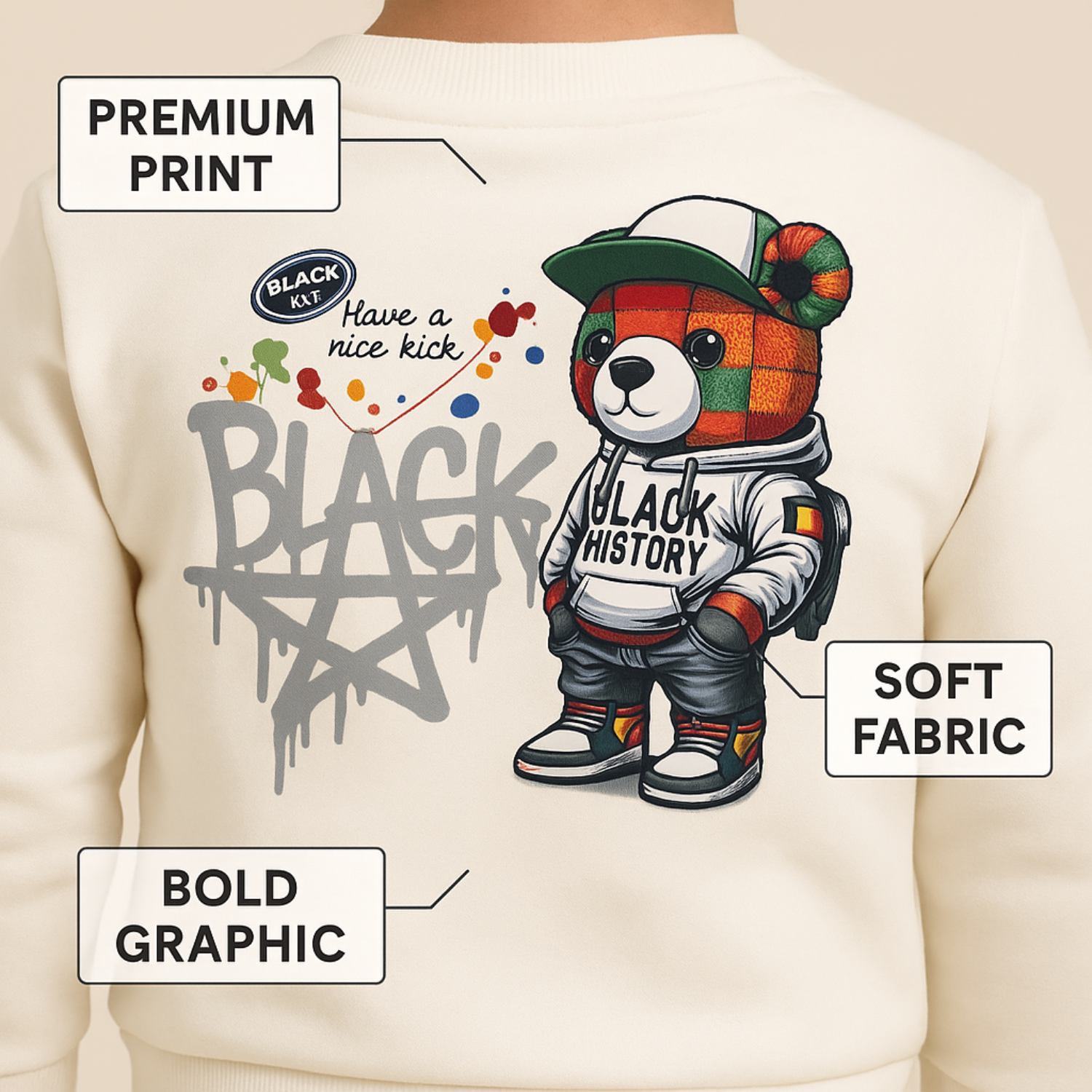 Smile Baby Boys Sweatshirt – Black History Bear Design | Winter Wear for 6 Months to 4 Years | Brown, T.Blue & White