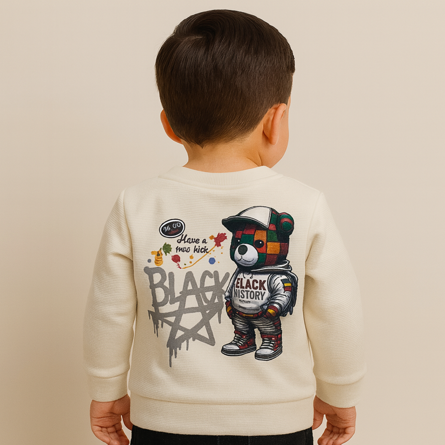 Smile Baby Boys Sweatshirt – Black History Bear Design | Winter Wear for 6 Months to 4 Years | Brown, T.Blue & White