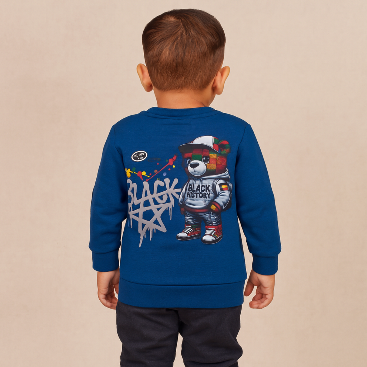 Smile Baby Boys Sweatshirt – Black History Bear Design | Winter Wear for 6 Months to 4 Years | Brown, T.Blue & White