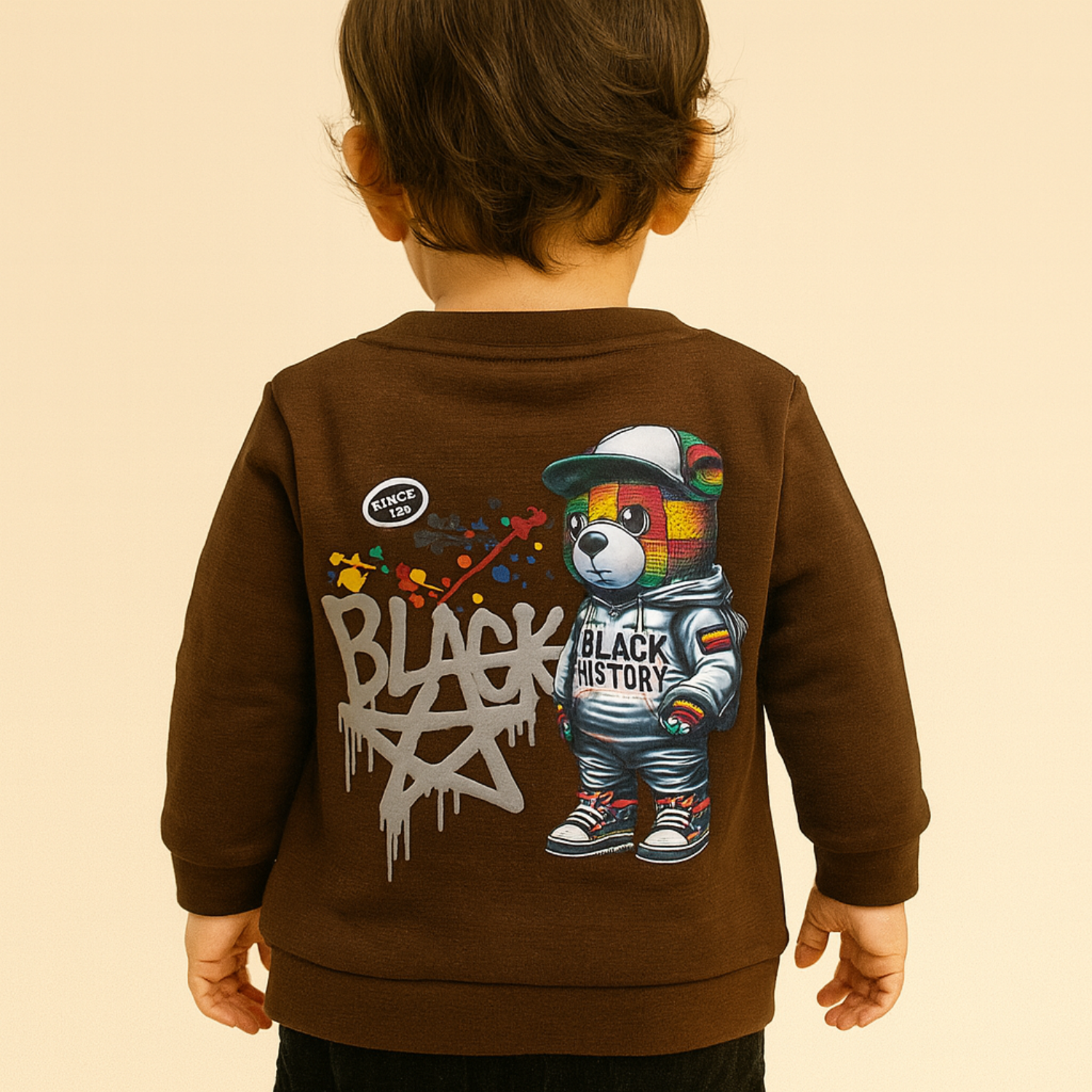 Smile Baby Boys Sweatshirt – Black History Bear Design | Winter Wear for 6 Months to 4 Years | Brown, T.Blue & White