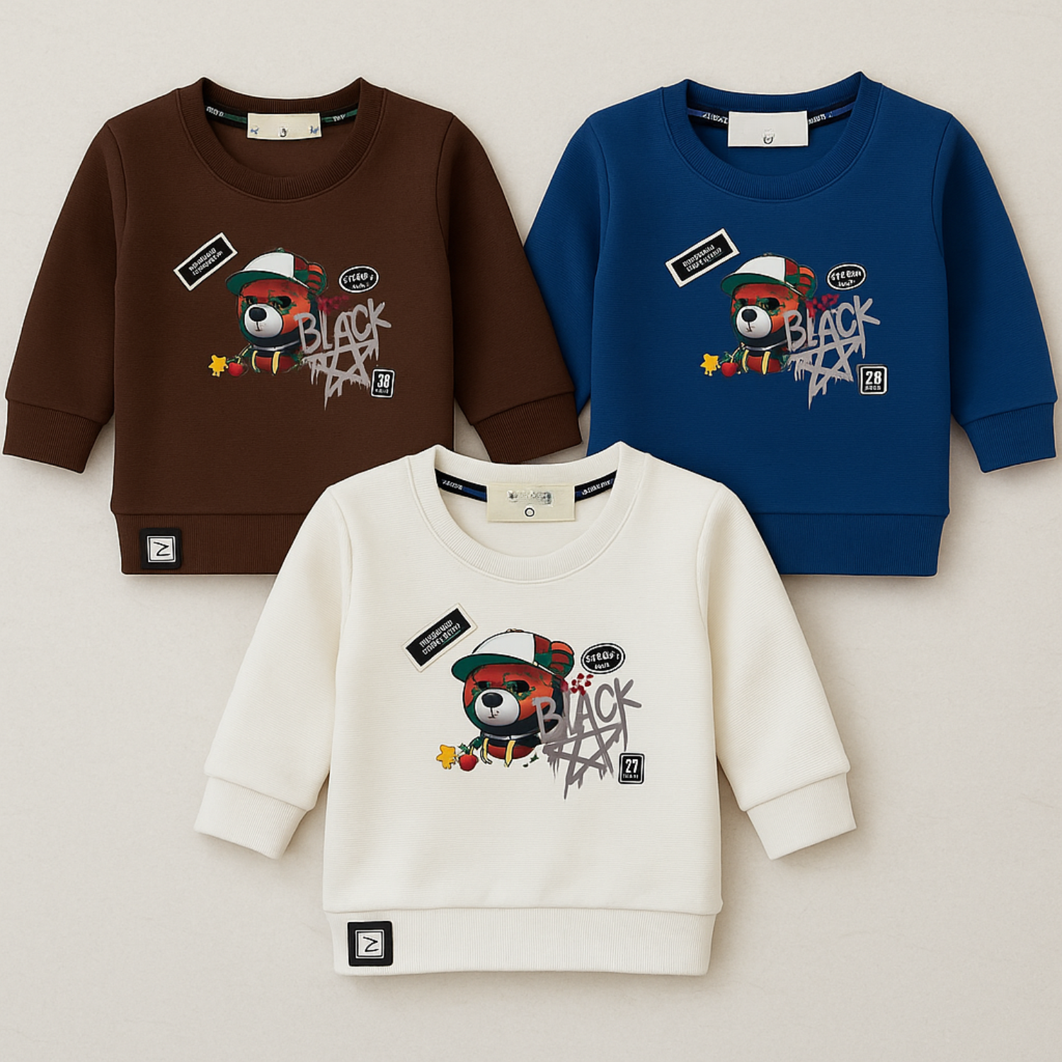 Smile Baby Boys Sweatshirt – Black History Bear Design | Winter Wear for 6 Months to 4 Years | Brown, T.Blue & White