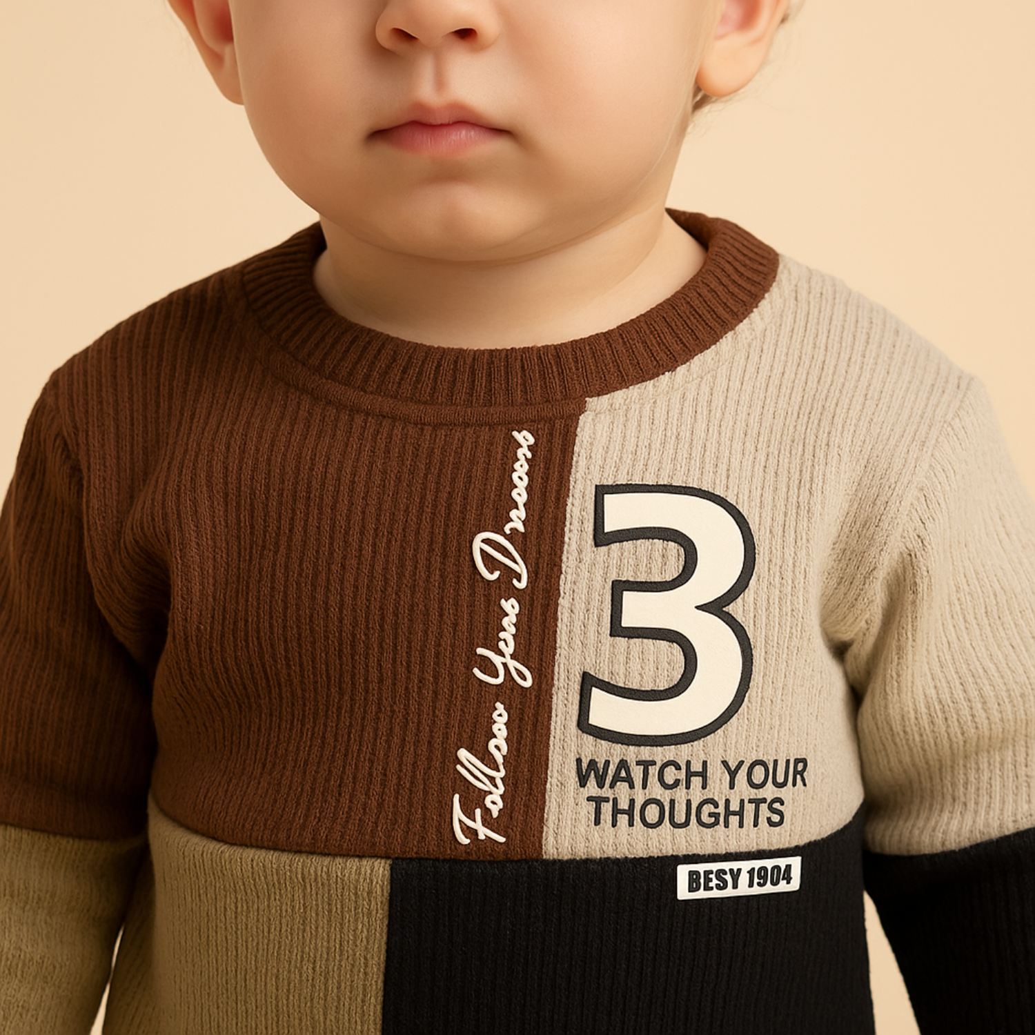 SMILE BABY Boys Color Block Sweatshirt – Brown & Black | Age 6 Months to 4 Years