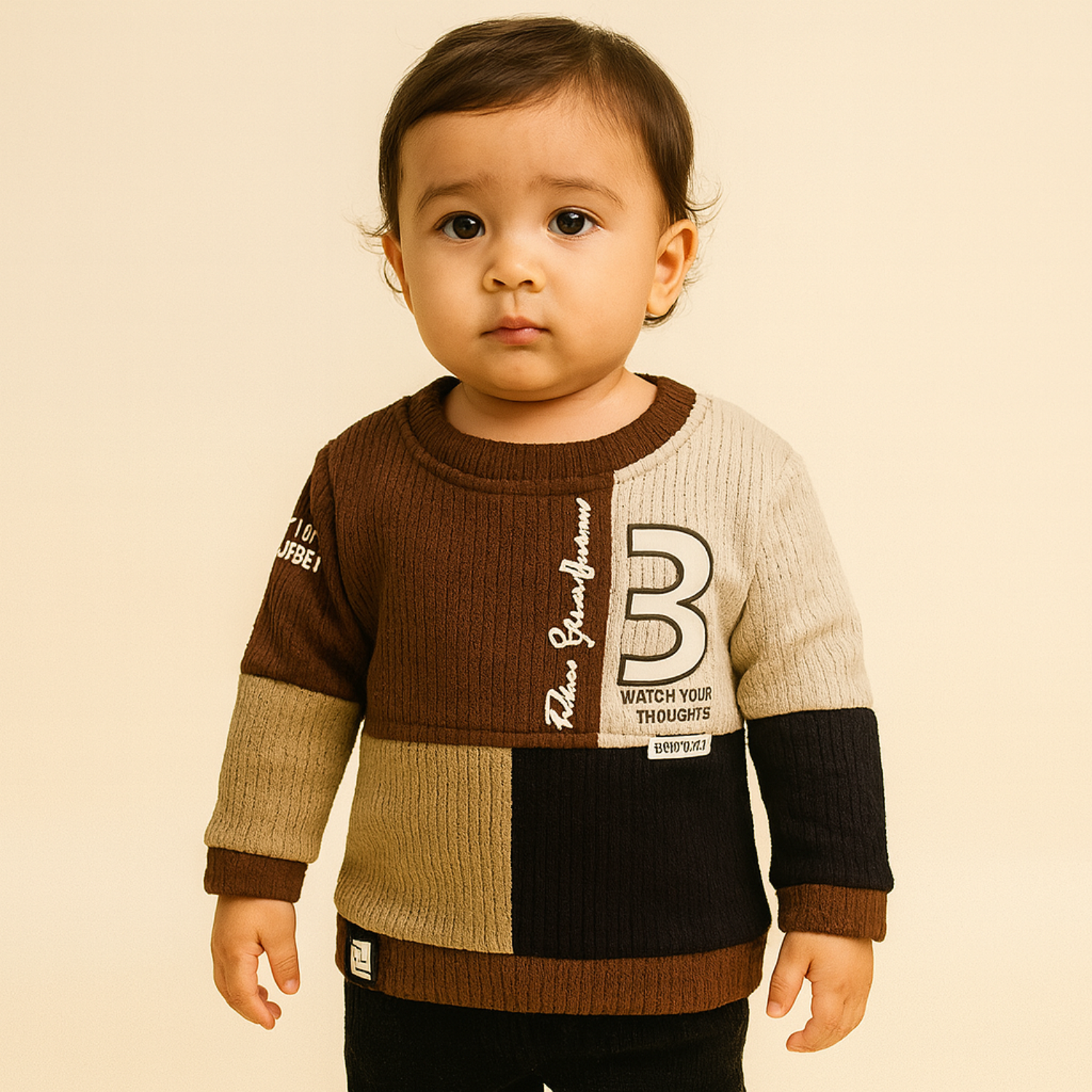 SMILE BABY Boys Color Block Sweatshirt – Brown & Black | Age 6 Months to 4 Years
