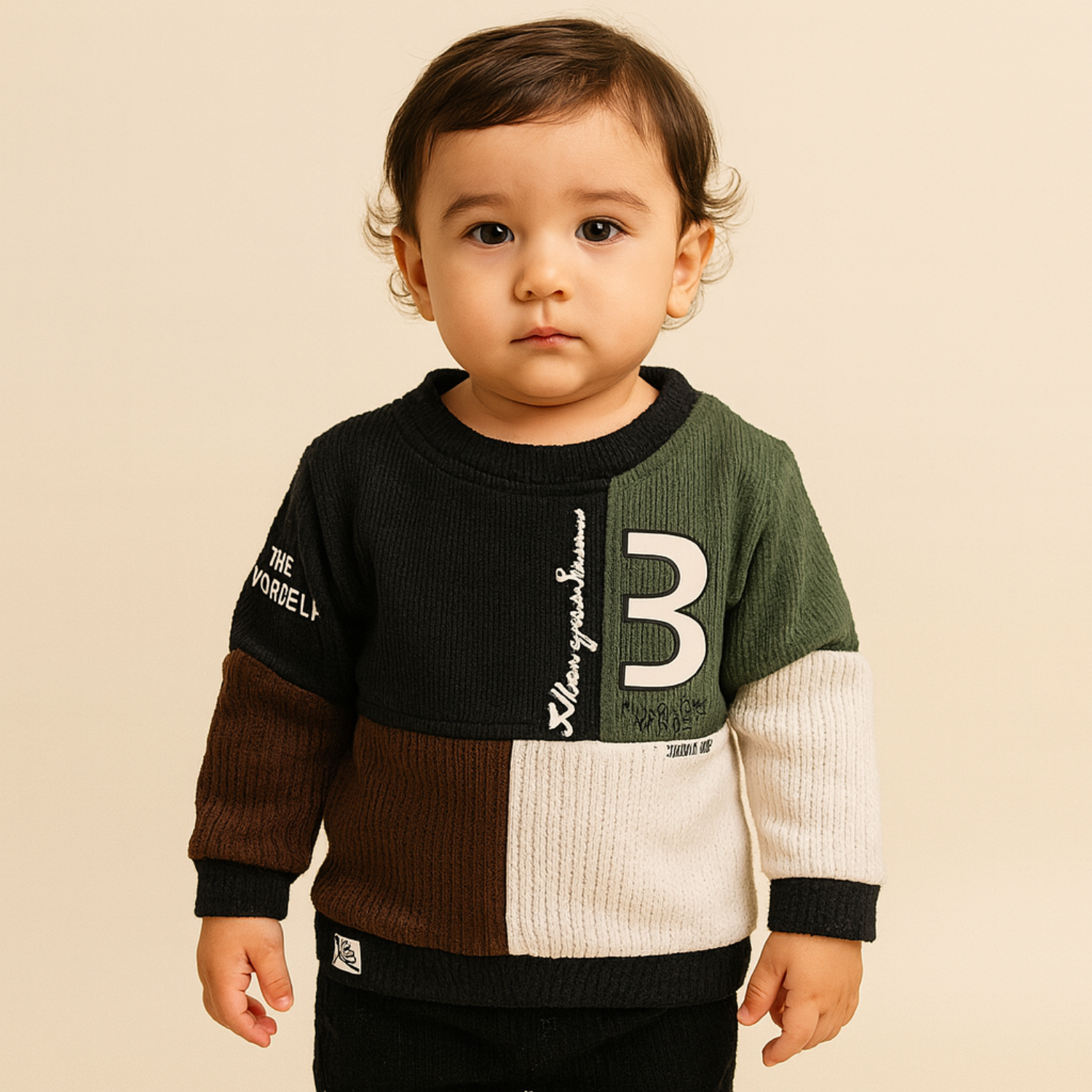 SMILE BABY Boys Color Block Sweatshirt – Brown & Black | Age 6 Months to 4 Years