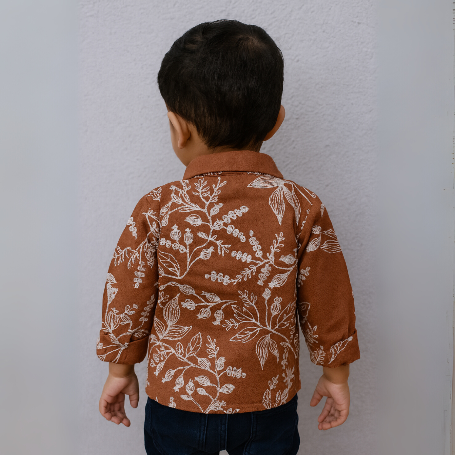 Smile Baby Boys' Fawn & Rust Leaf Print Shirt | Cotton Full Sleeve | Age 6 Months to 4 Years
