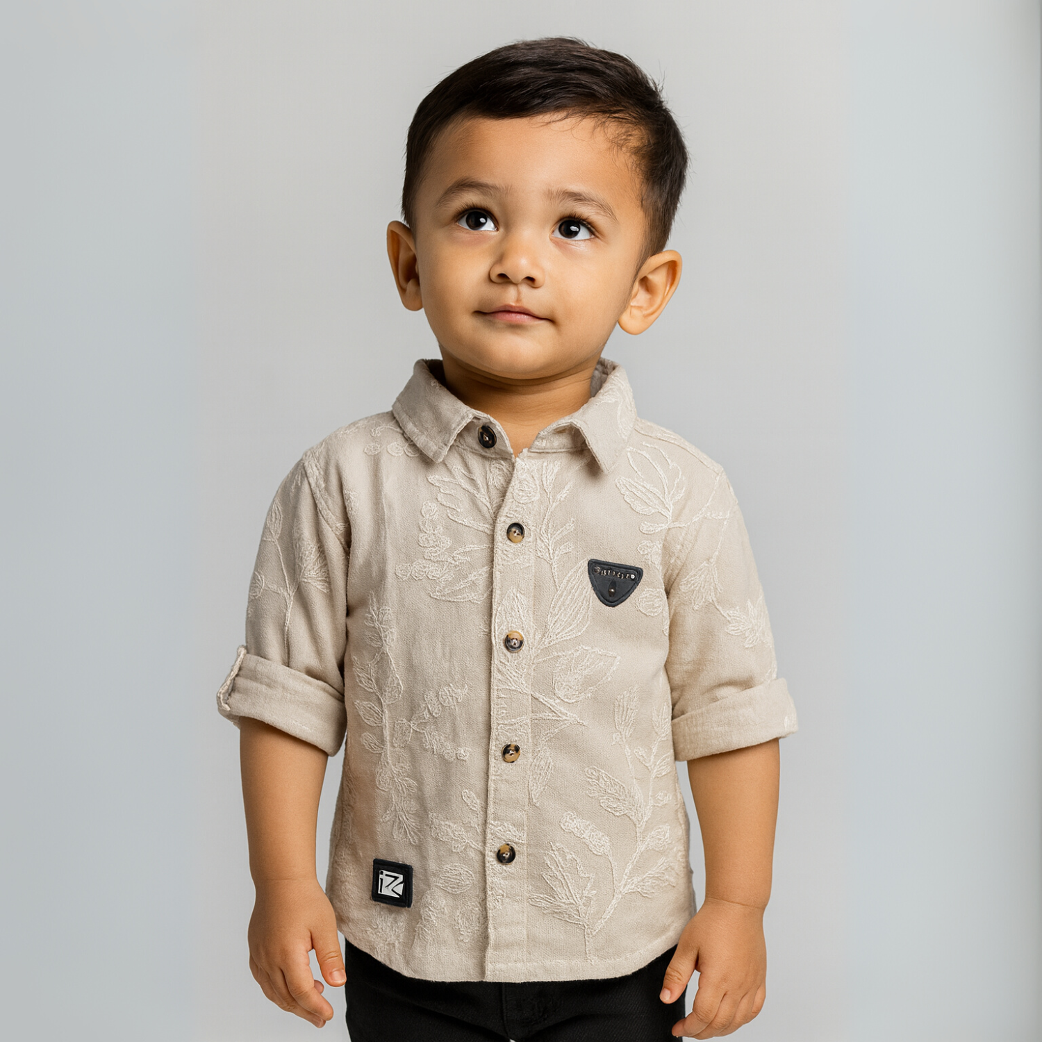 Smile Baby Boys' Fawn & Rust Leaf Print Shirt | Cotton Full Sleeve | Age 6 Months to 4 Years