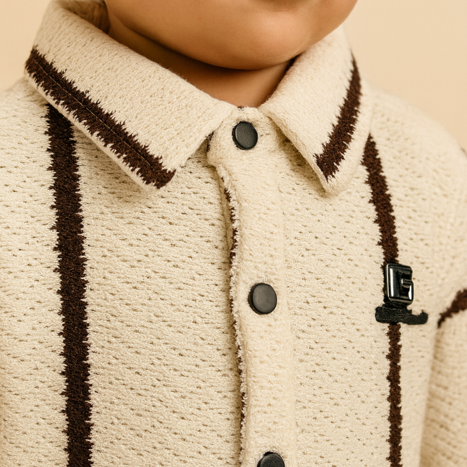 Smile Baby Boys Full Sleeve Winter Shirt – Textured Button-Down with Stripes | Available in CREAM & Black | 6 Months to 4 Years