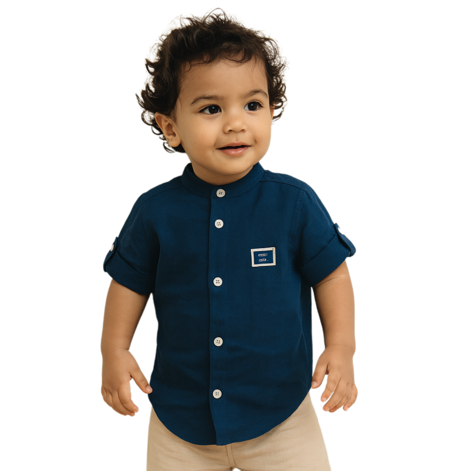 Gusto Kids Navy Blue Full-Sleeve Band Collar Shirt (6M – 4Y) – Classic Cotton Shirt