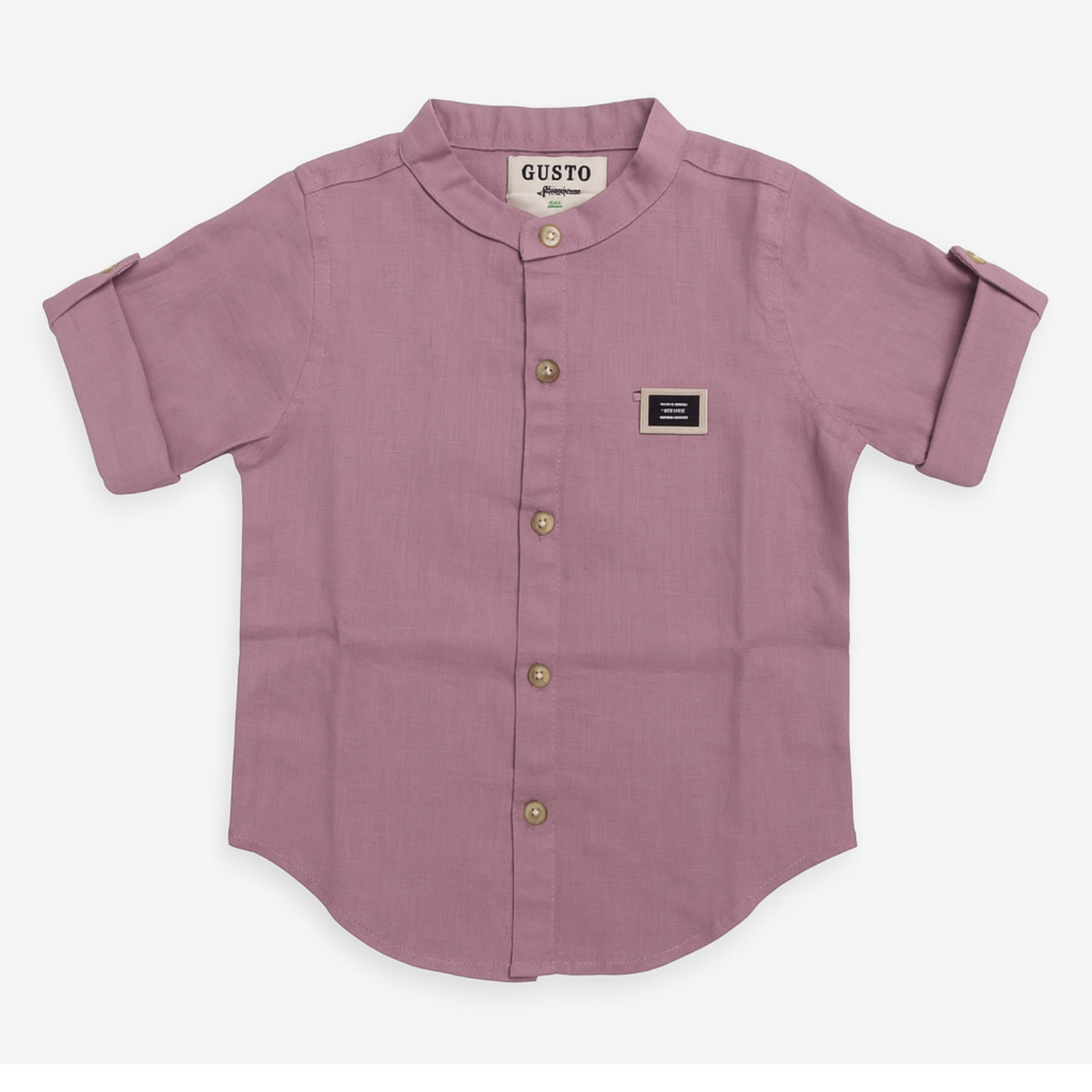 Gusto Kids Peach Full-Sleeve Band Collar Shirt (6M – 4Y) – Classic Cotton Shirt