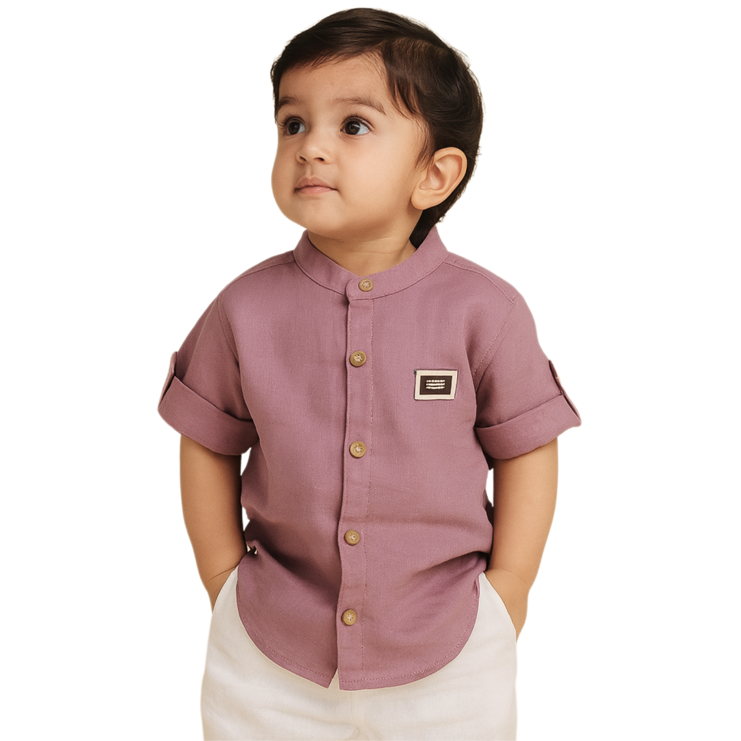 Gusto Kids Peach Full-Sleeve Band Collar Shirt (6M – 4Y) – Classic Cotton Shirt