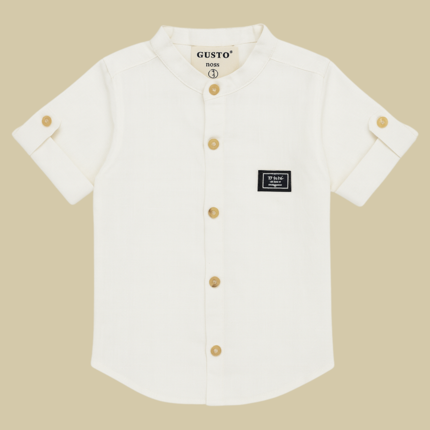 Gusto Kids White Full-Sleeve Band Collar Shirt (6M – 4Y) – Classic Cotton Shirt