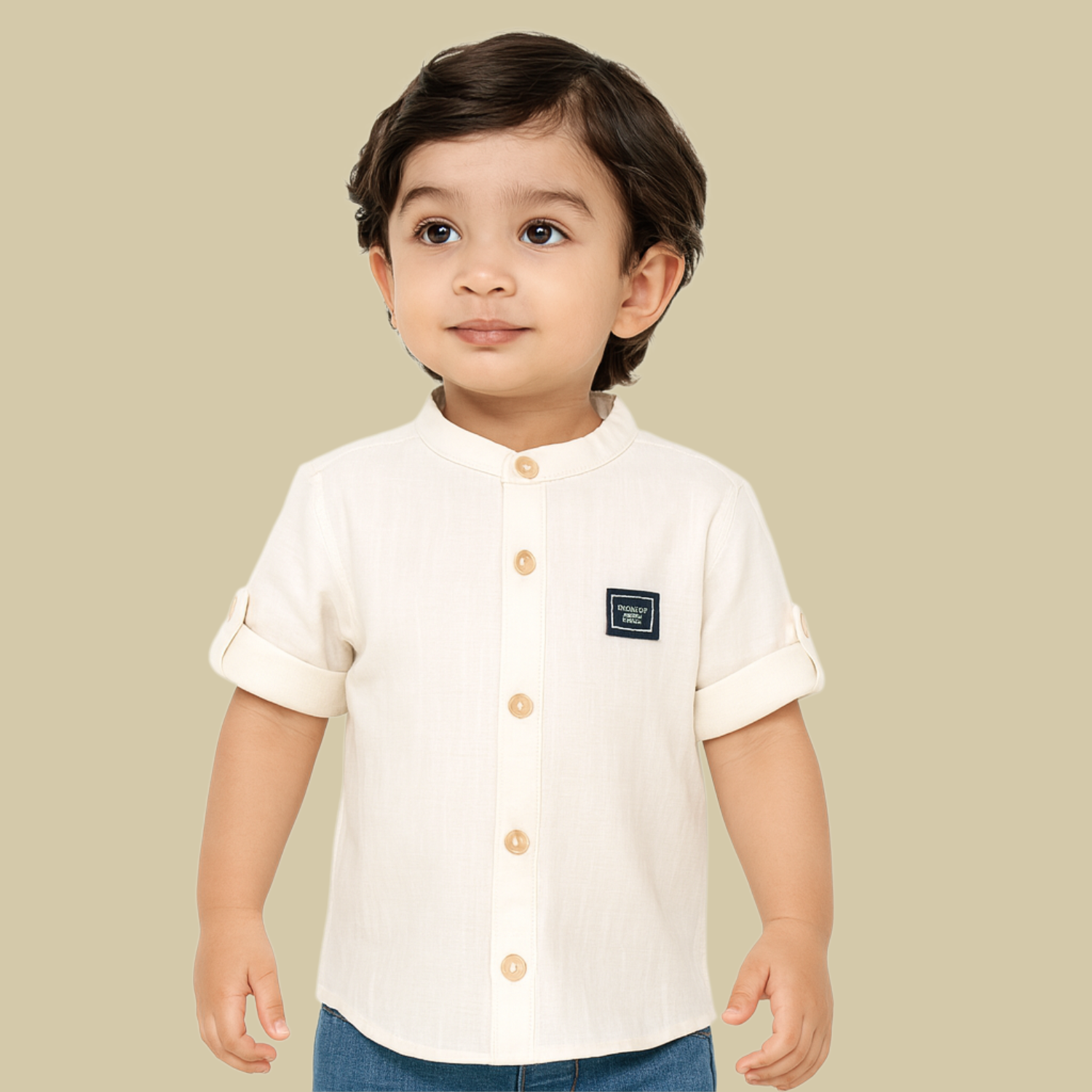 Gusto Kids White Full-Sleeve Band Collar Shirt (6M – 4Y) – Classic Cotton Shirt