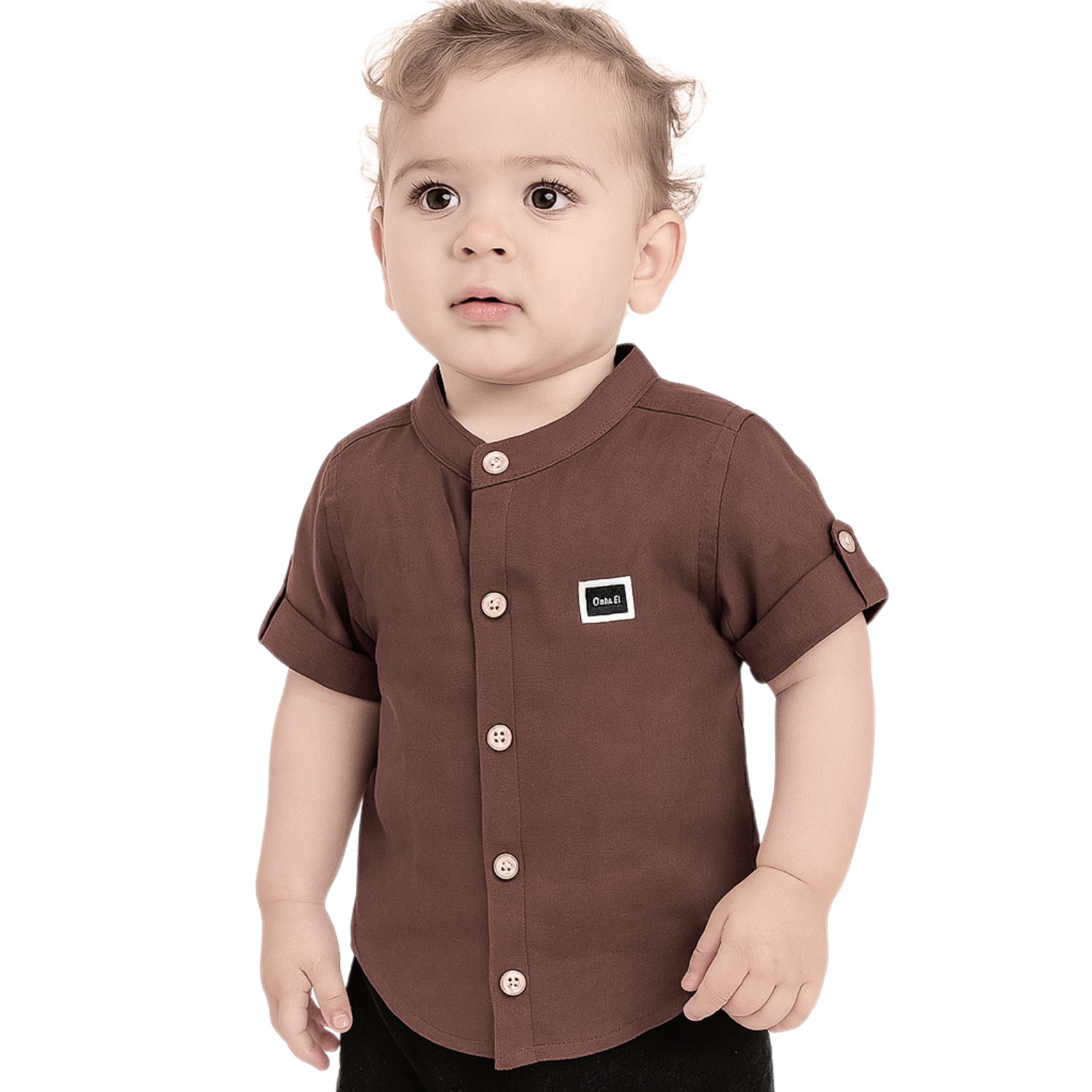 Gusto Kids Brown Full-Sleeve Band Collar Shirt (6M – 4Y) – Classic Cotton Shirt