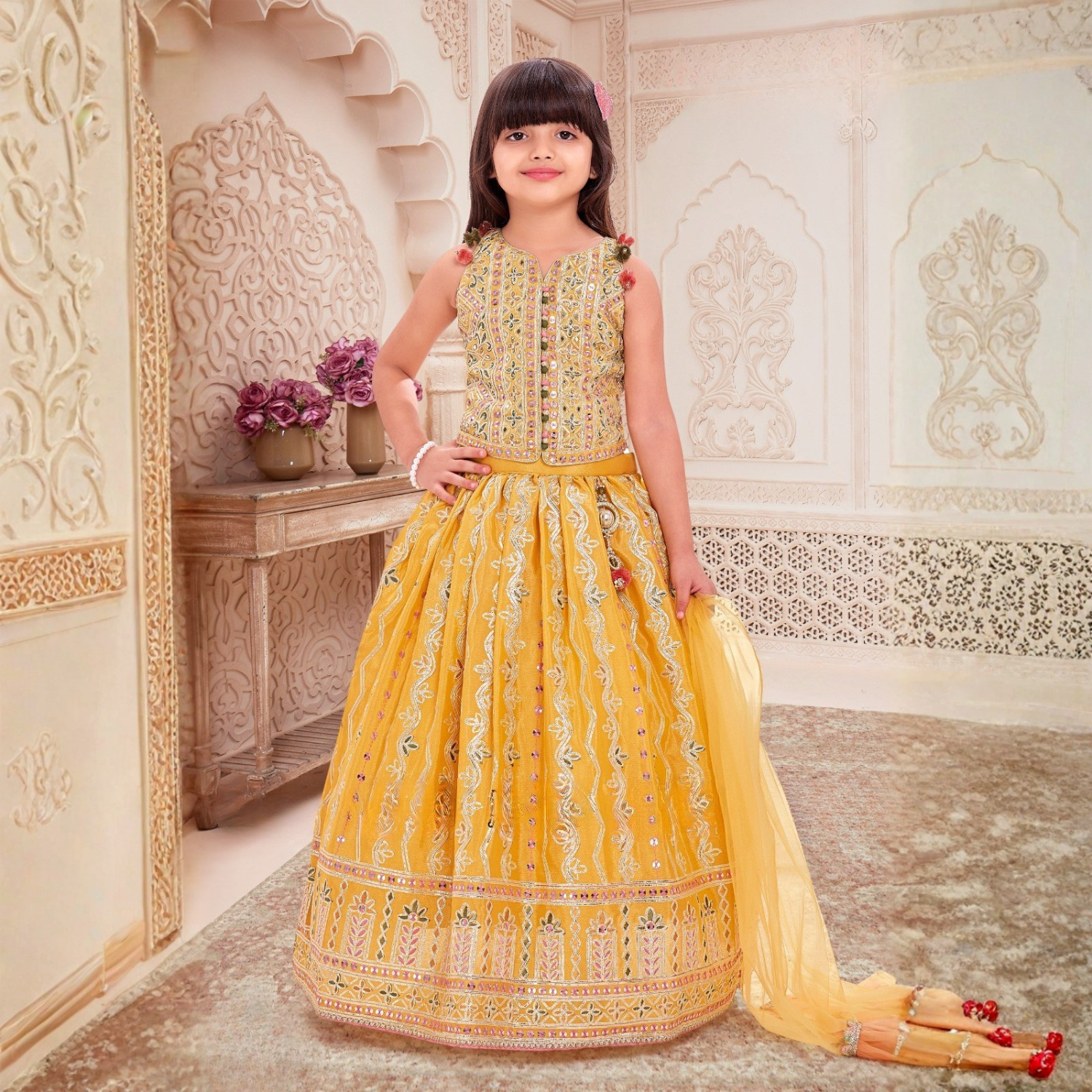Yellow Embroidered Lehenga Choli Set for Girls – Festive & Wedding Wear
