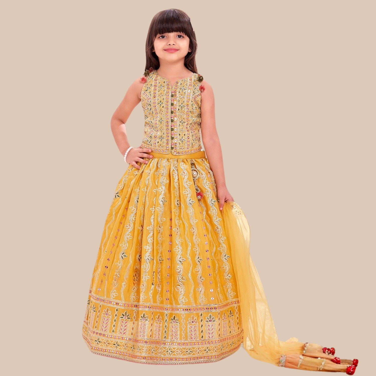 Yellow Embroidered Lehenga Choli Set for Girls – Festive & Wedding Wear