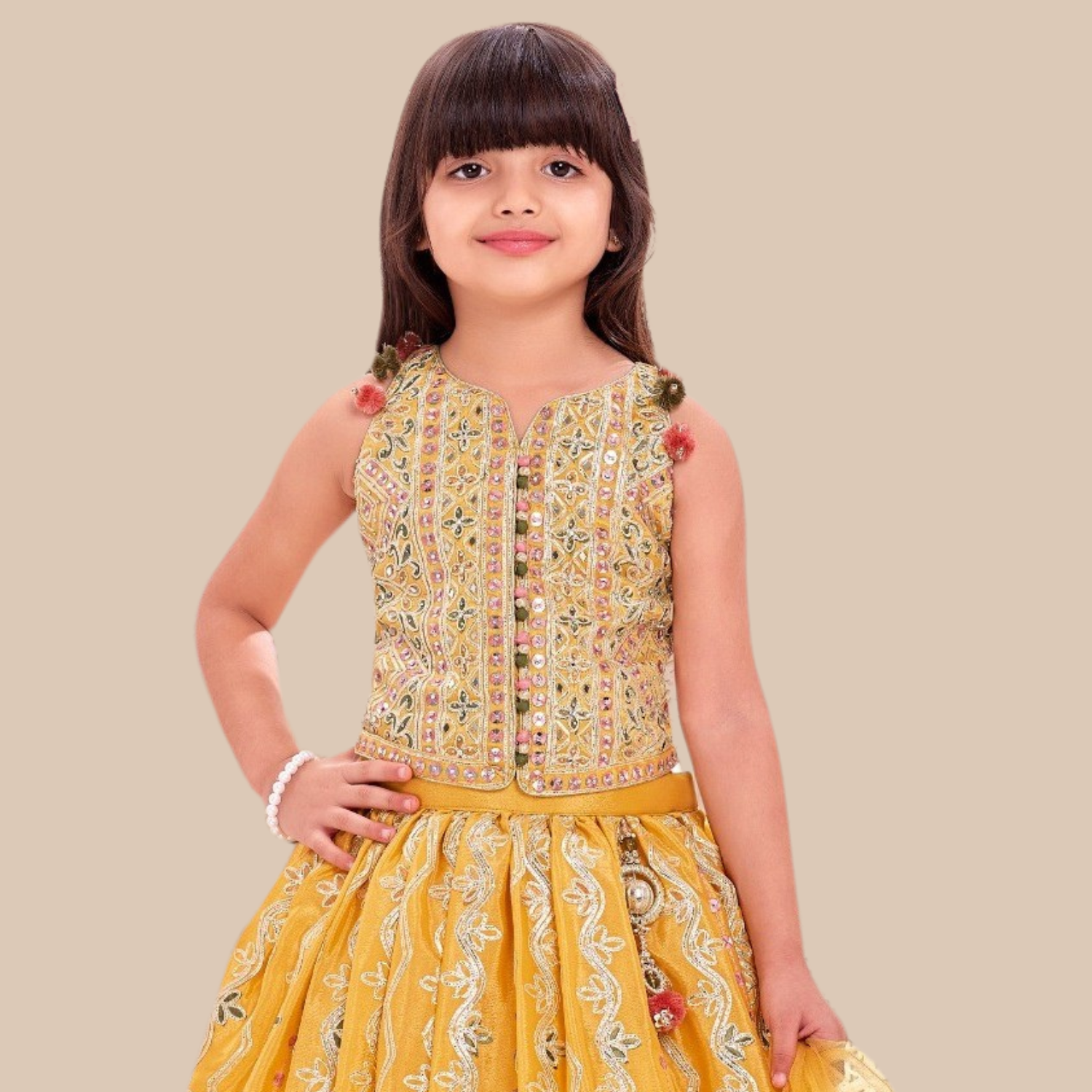 Yellow Embroidered Lehenga Choli Set for Girls – Festive & Wedding Wear