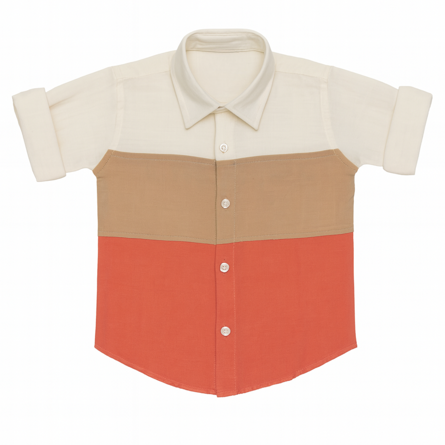 Blazo Boys’ Full Sleeve Colorblock Shirt for Kids | Soft Cotton Casual Wear for 1–12 Years | Cream, Tan & Rust Combo